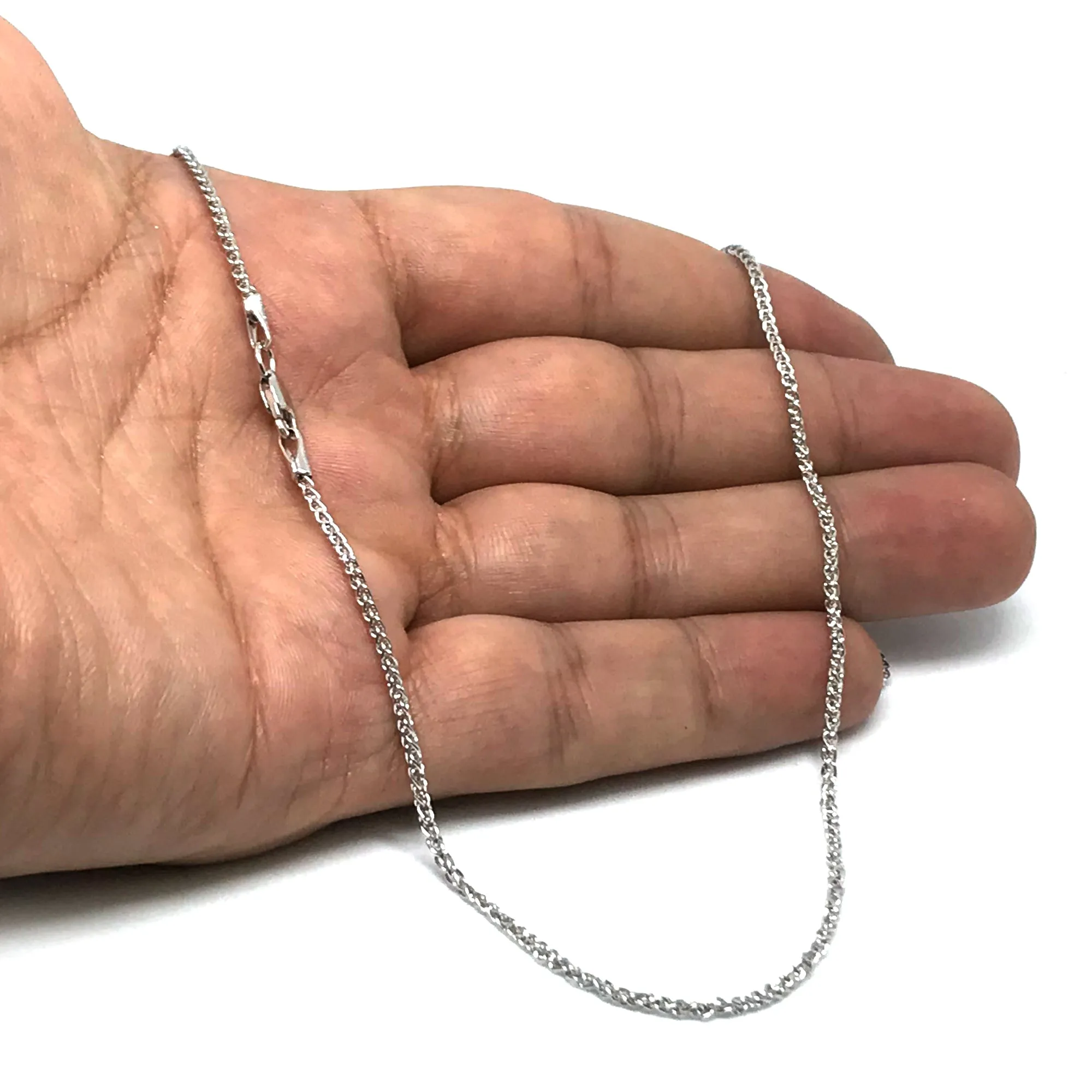 14k White Gold Round Wheat Chain Necklace, 1.5mm