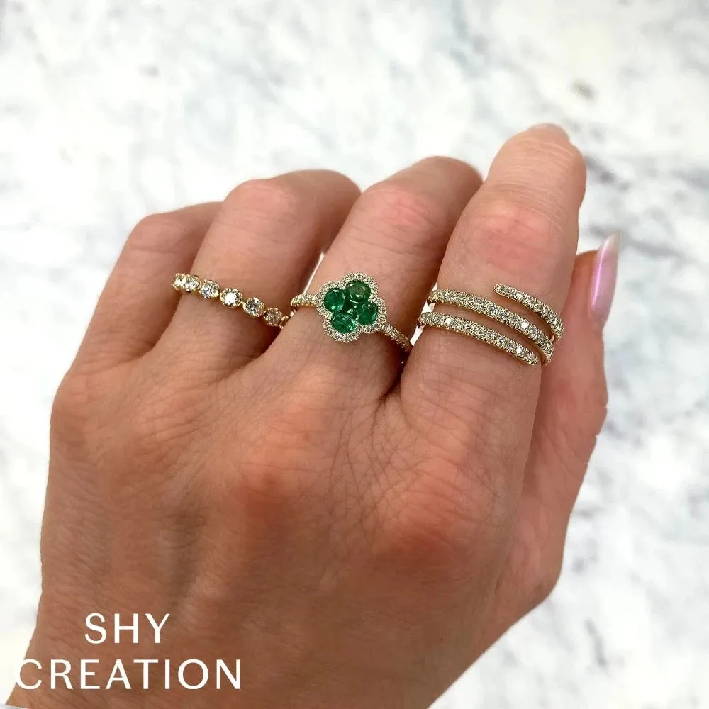 14K Yellow Gold Emerald Diamond Clover Ring