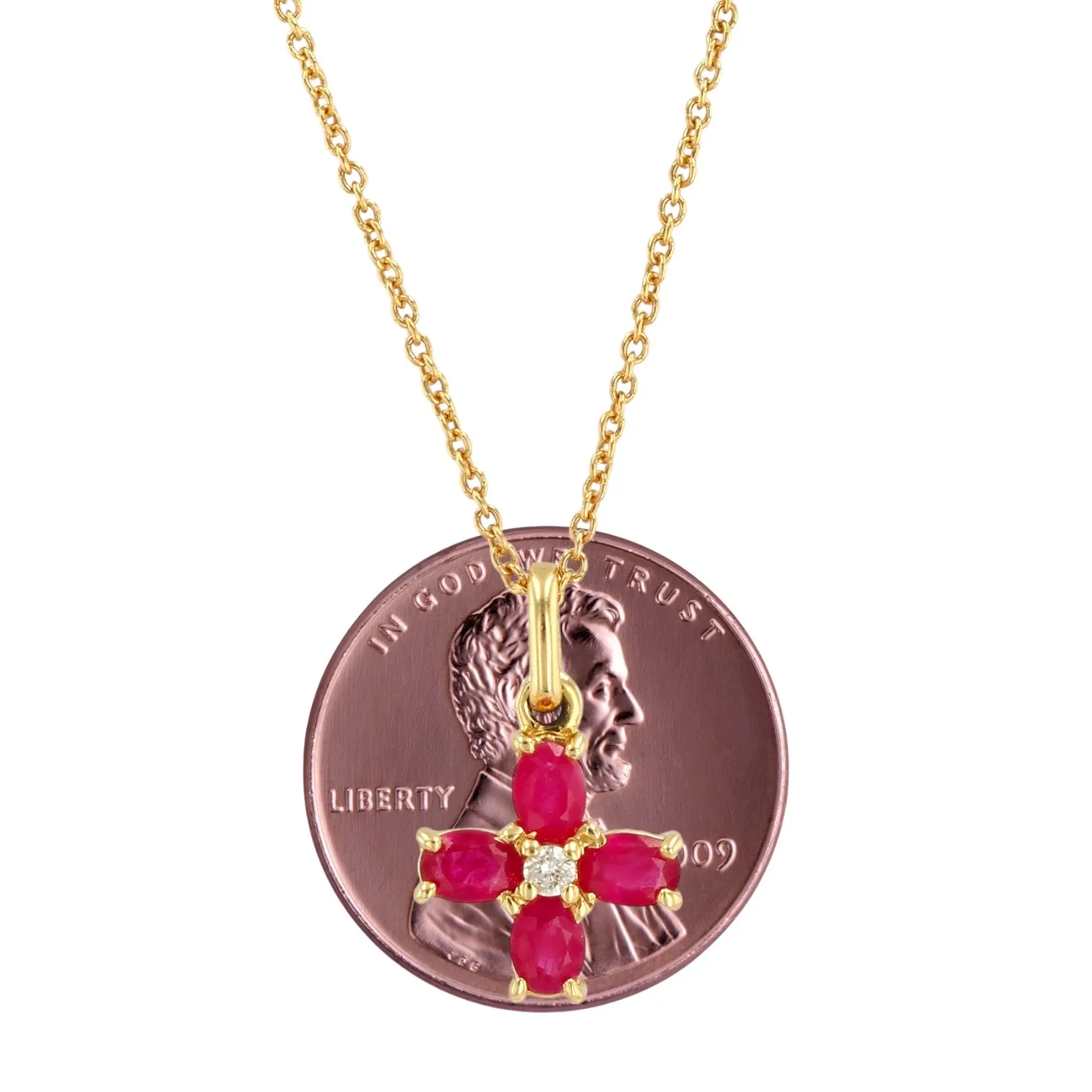 14k Yellow Gold Ruby and Diamond Cross - 14143