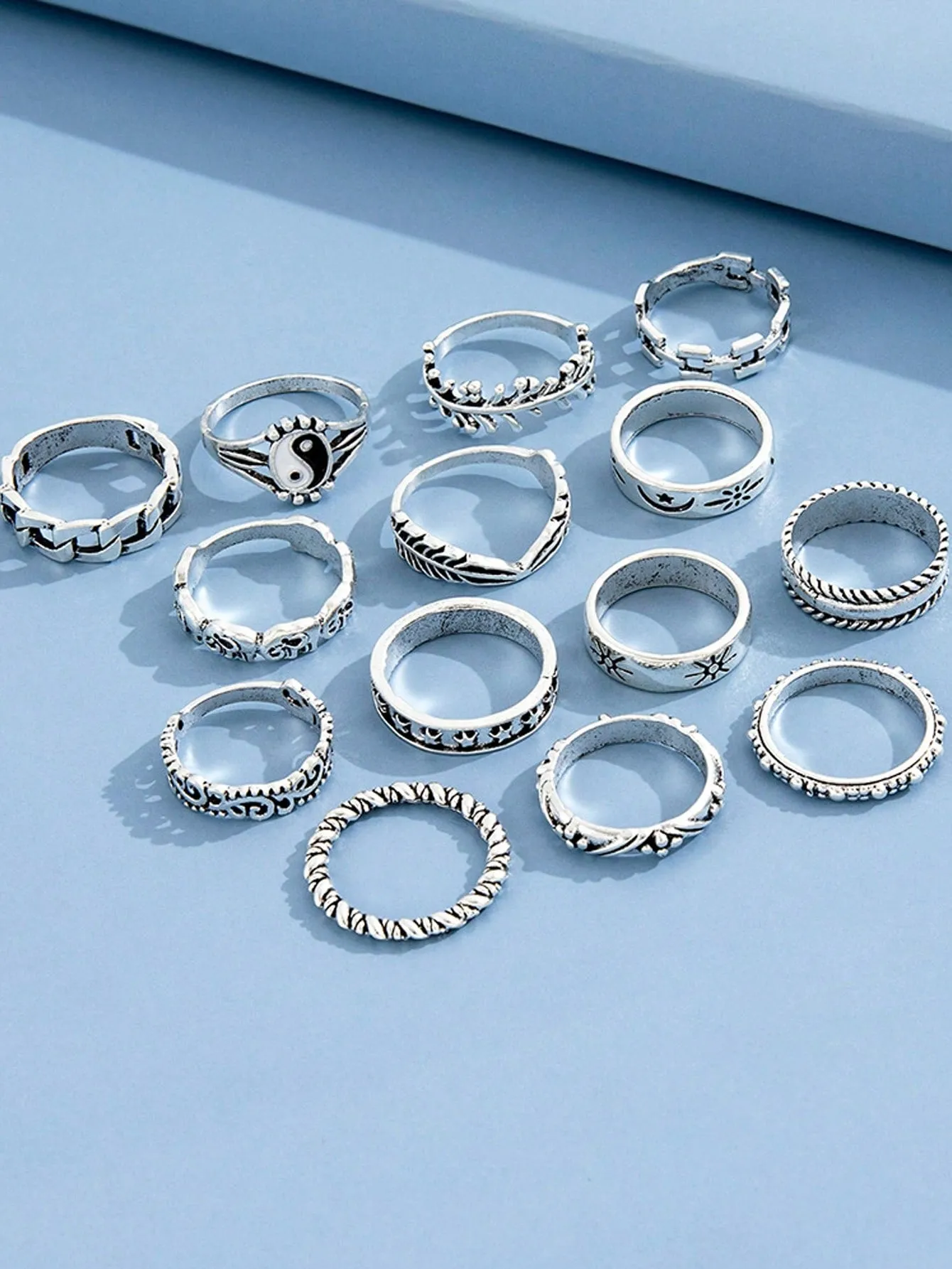 14pcs/set Irregular Pattern Retro Personality Ring For Men And Women