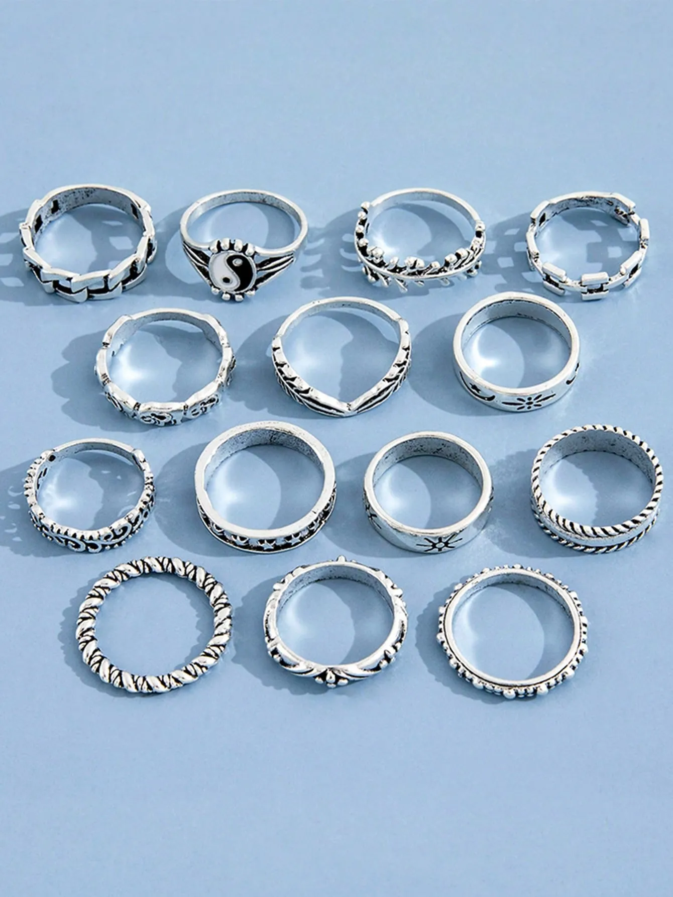 14pcs/set Irregular Pattern Retro Personality Ring For Men And Women