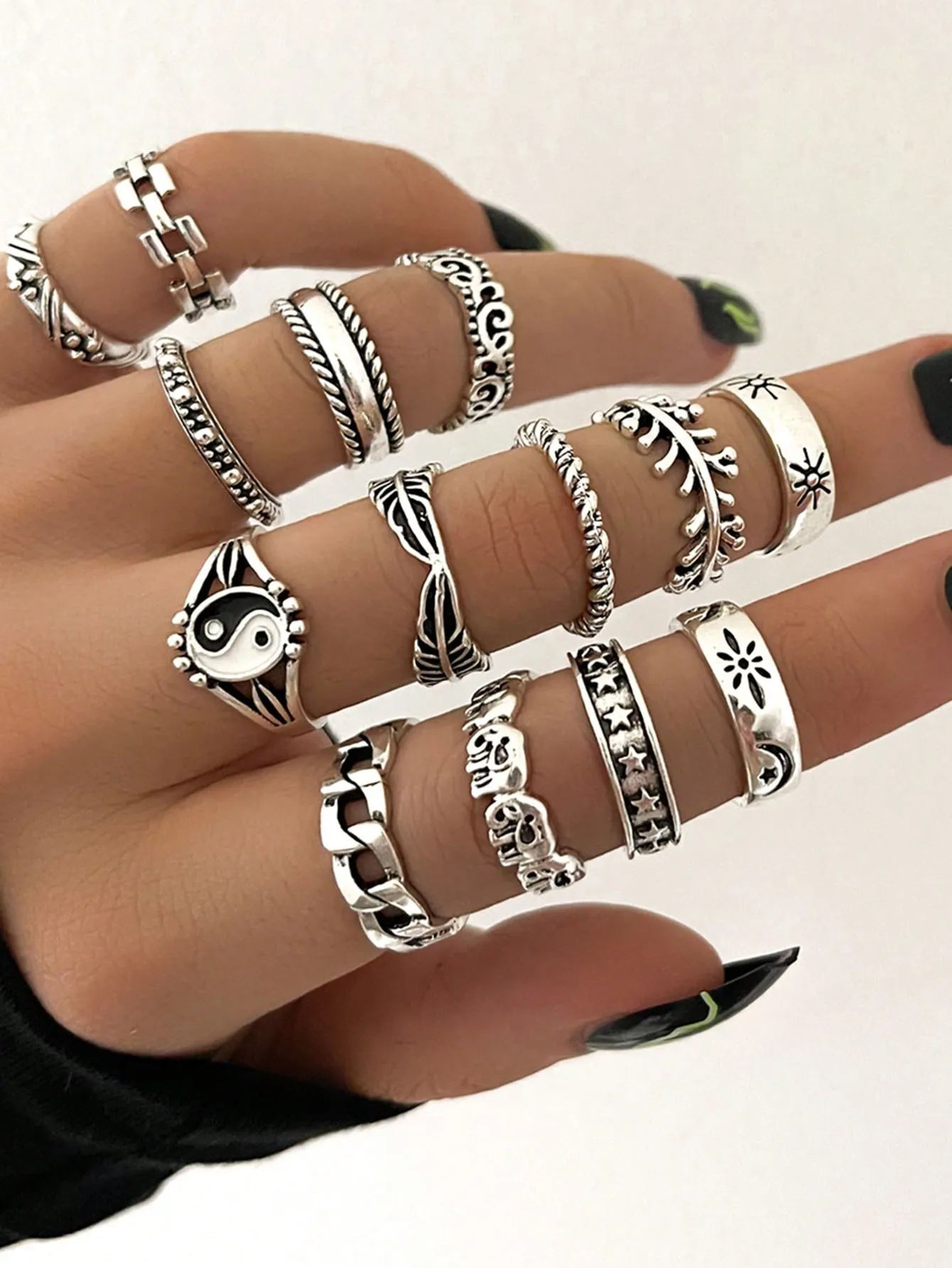 14pcs/set Irregular Pattern Retro Personality Ring For Men And Women