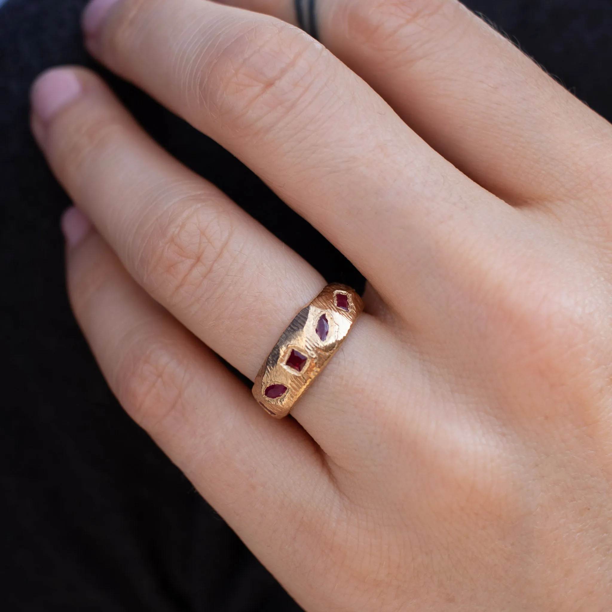 18K Geometric Mixed Band in Ruby