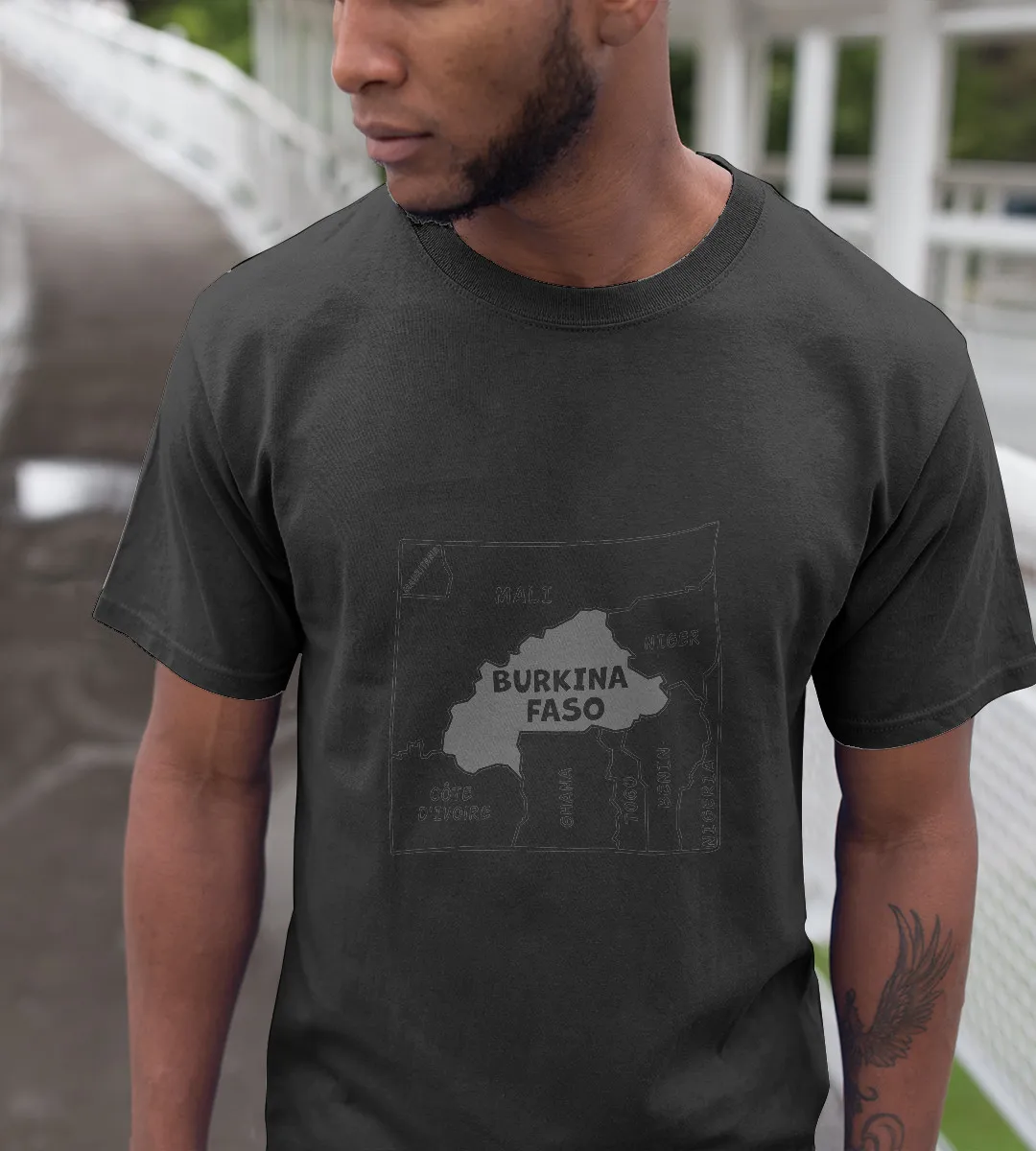 1sttheworld T-Shirt - Hand Drawn Black Line Political Map Of Burkina Faso T-Shirt Black A35