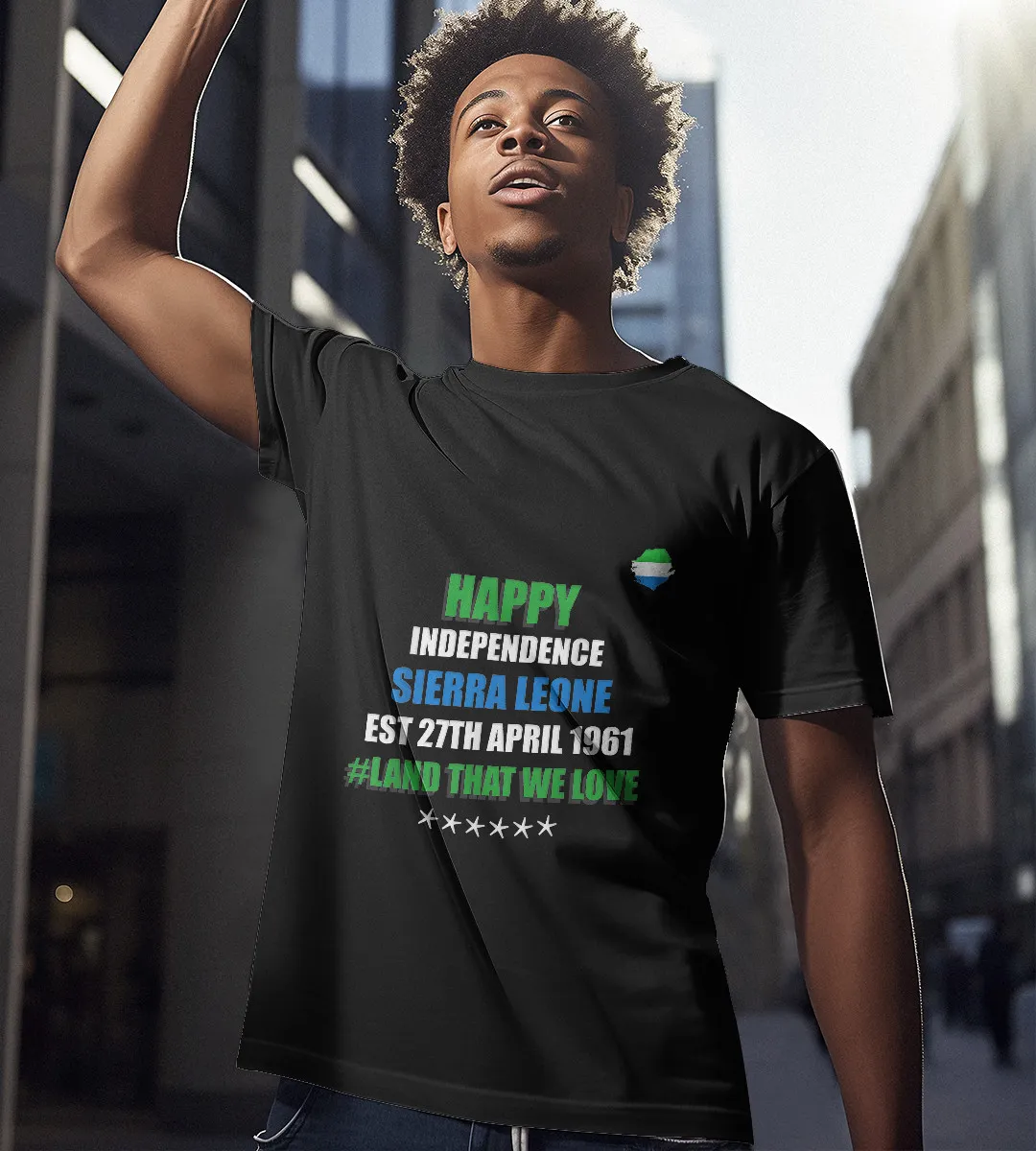 1sttheworld T-Shirt - Happy Independence Mama Salone, Sierra Leone T-Shirt Black A35