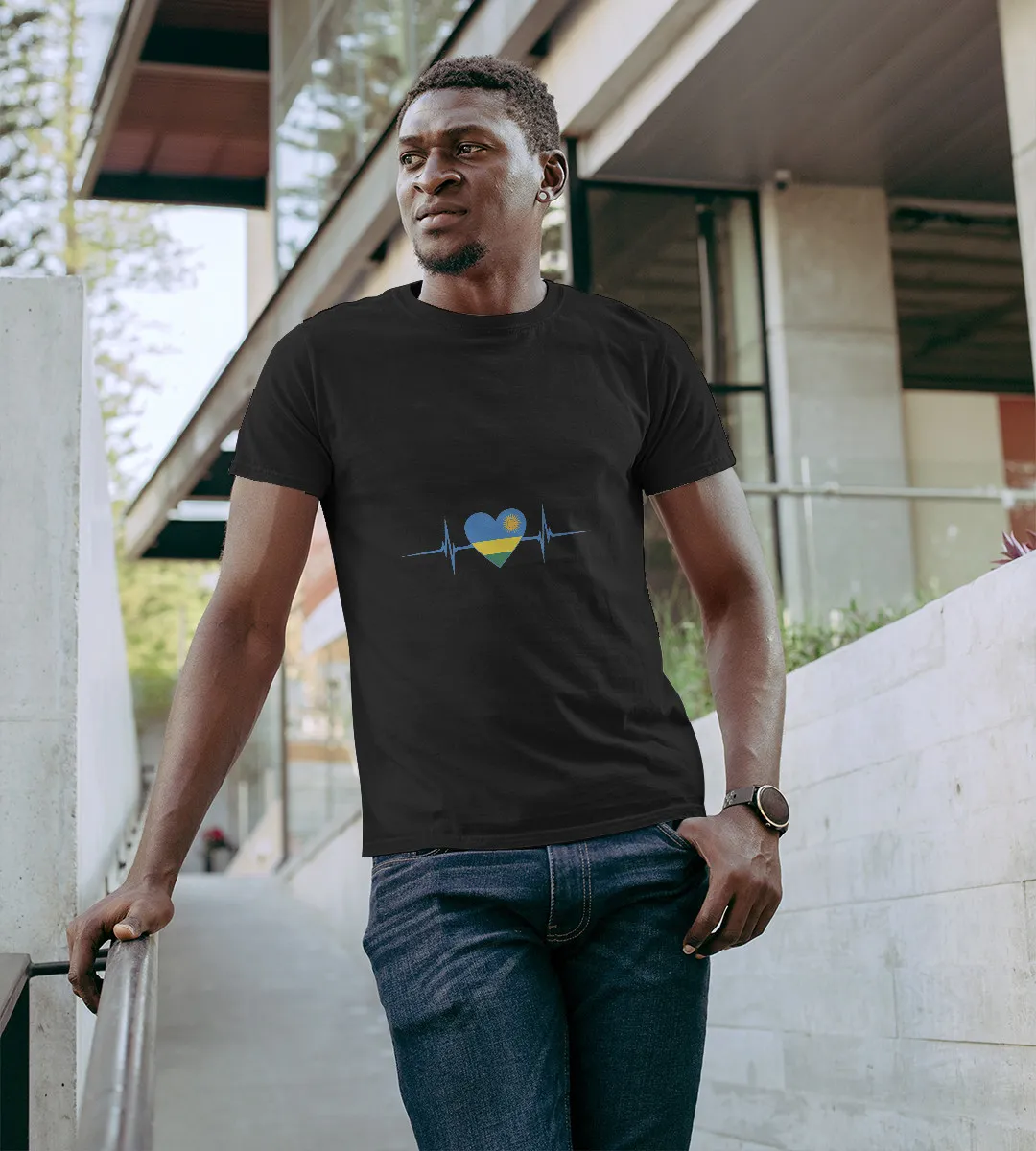 1sttheworld T-Shirt - Heartbeat Rwandan Heart Flag T-Shirt Black A35