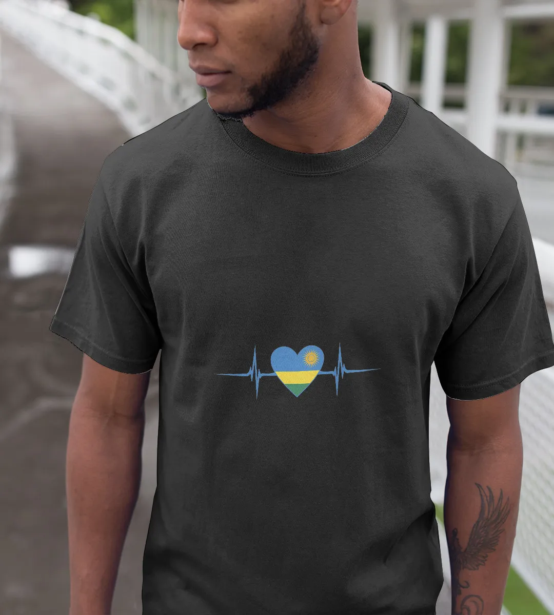 1sttheworld T-Shirt - Heartbeat Rwandan Heart Flag T-Shirt Black A35