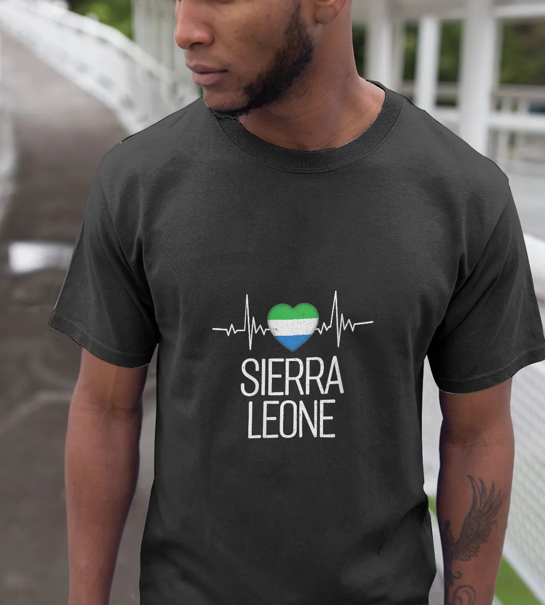 1sttheworld T-Shirt - Heartbeat Sierra Leone Heart Flag T-Shirt Black A35