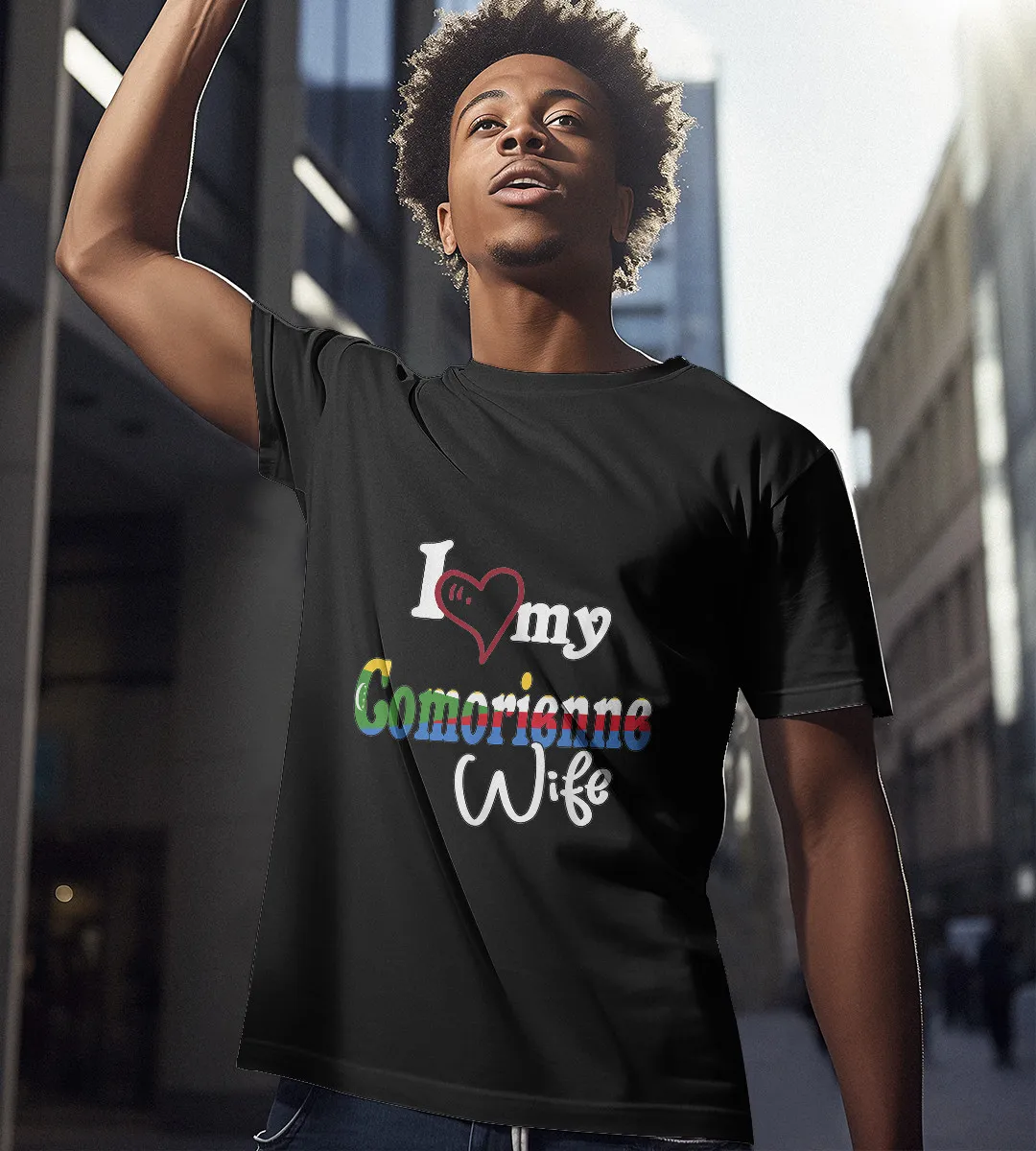 1sttheworld T-Shirt - I Love My Comorienne Wife Africa Flag T-Shirt Black A35