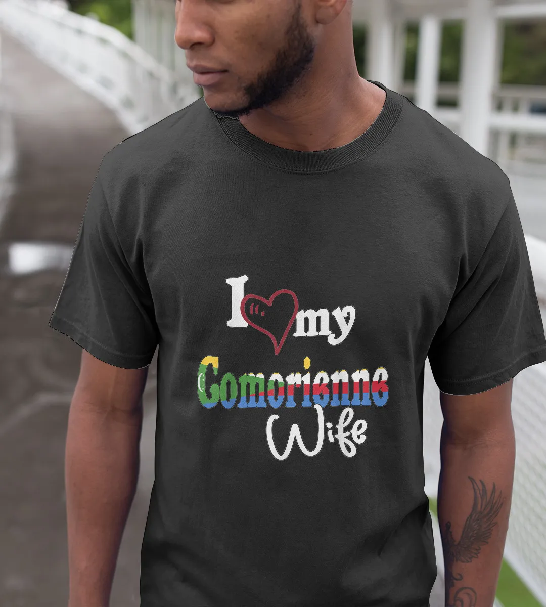 1sttheworld T-Shirt - I Love My Comorienne Wife Africa Flag T-Shirt Black A35