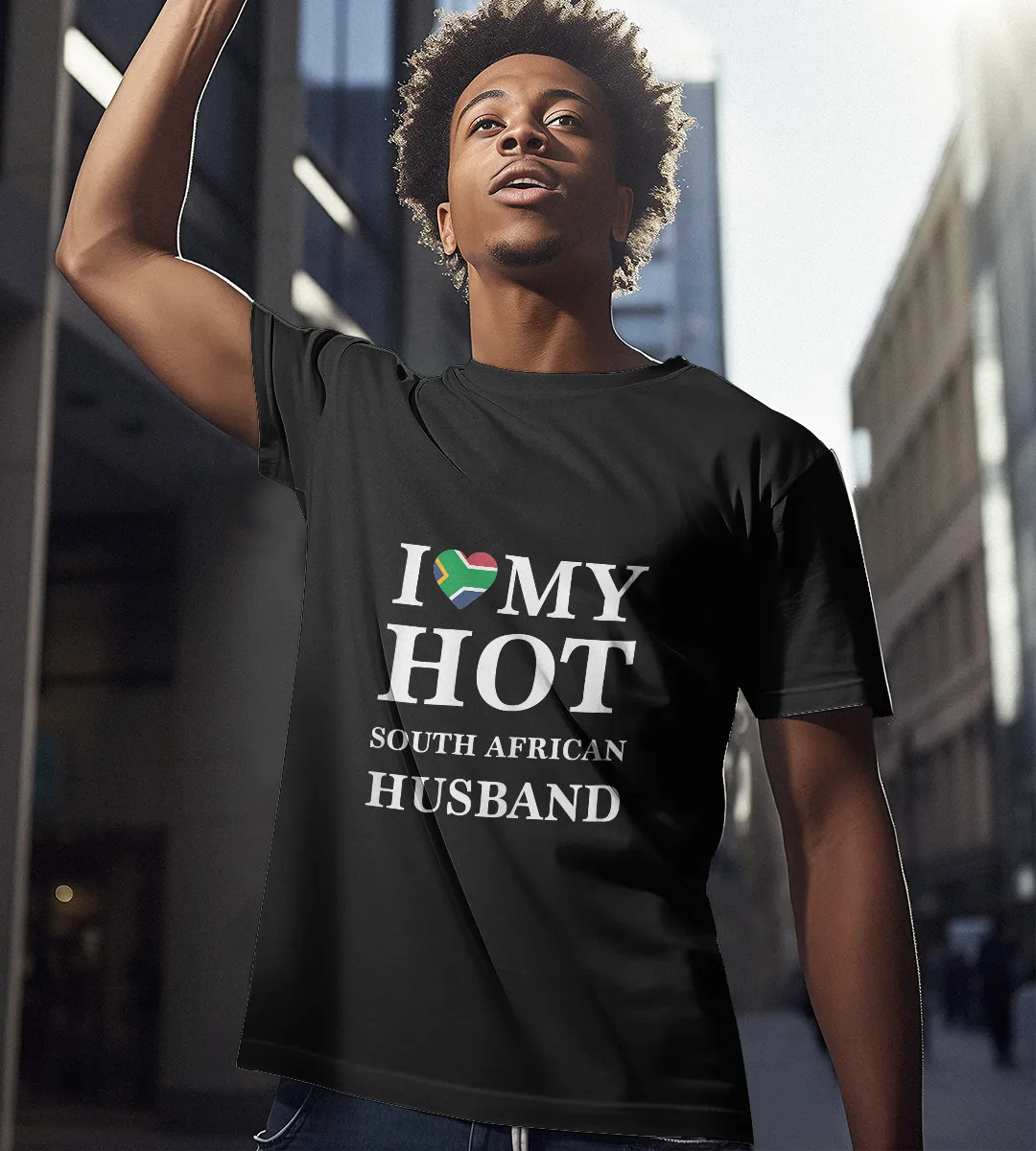 1sttheworld T-Shirt - I Love My Hot South African Husband Cute Relationship T-Shirt Black A35