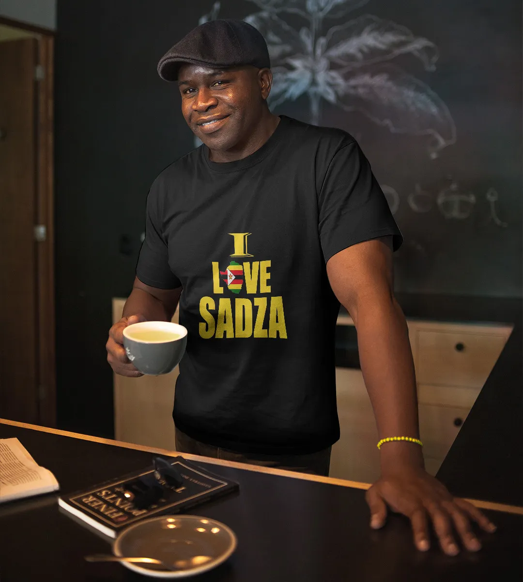 1sttheworld T-Shirt - I Love Sadza, Zimbabwe Map Flag T-Shirt Black A35