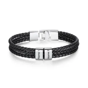 3 Layer Braided Leather Bracelets With 2 Name For Men