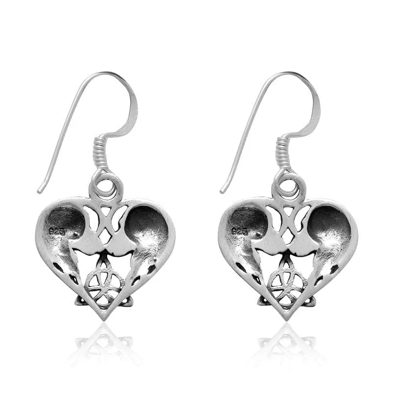 925 Sterling Silver Wolf Head Heart Earrings