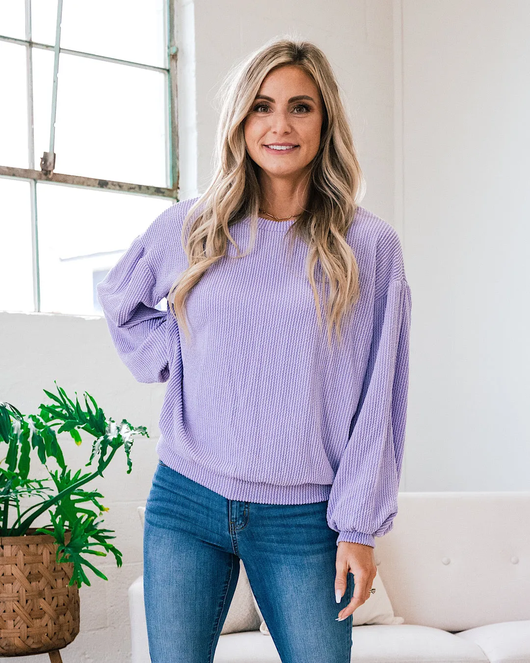 Aleisha Corded Banded Bottom Top - Lavender