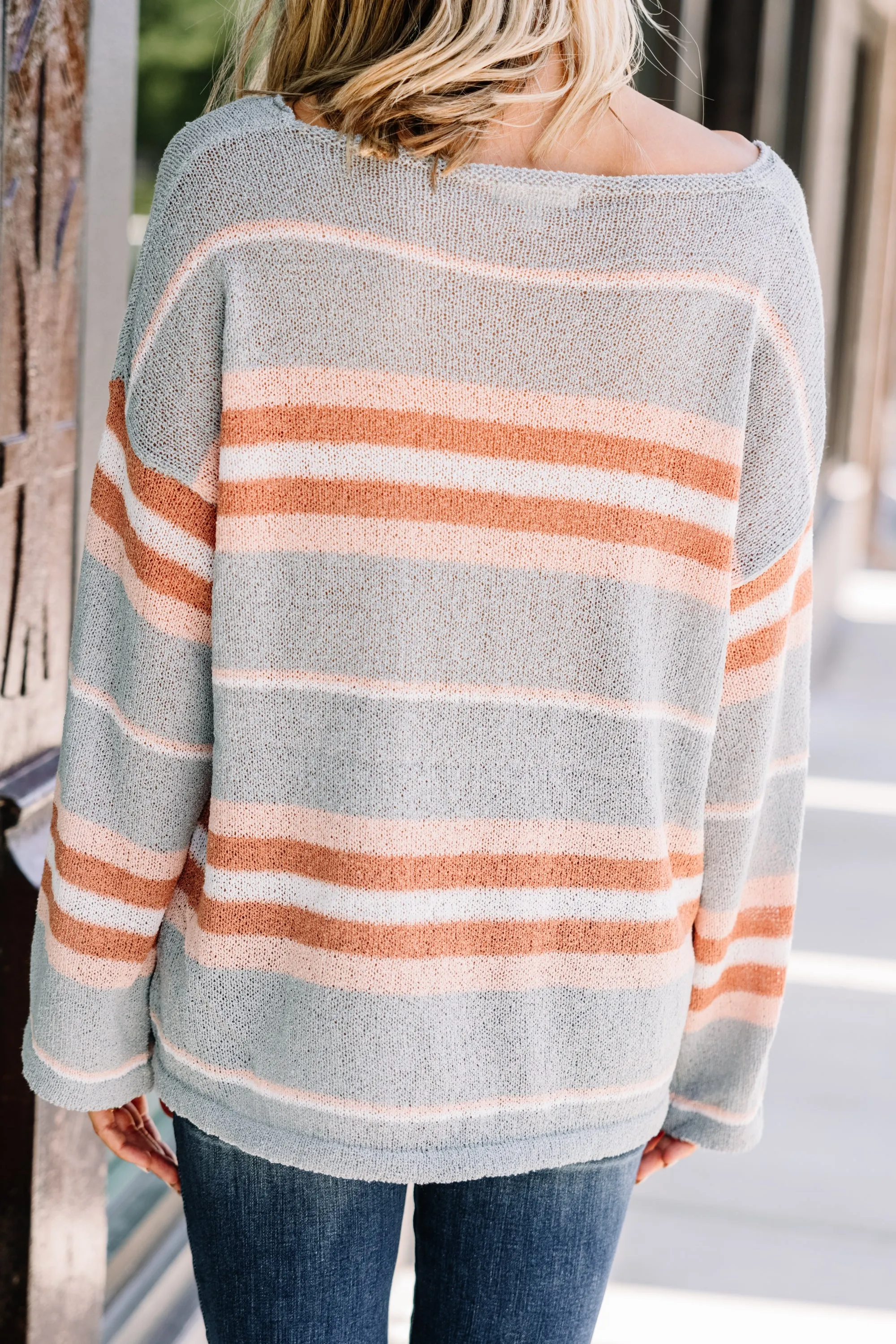 Always Easy Sage Green Striped Sweater