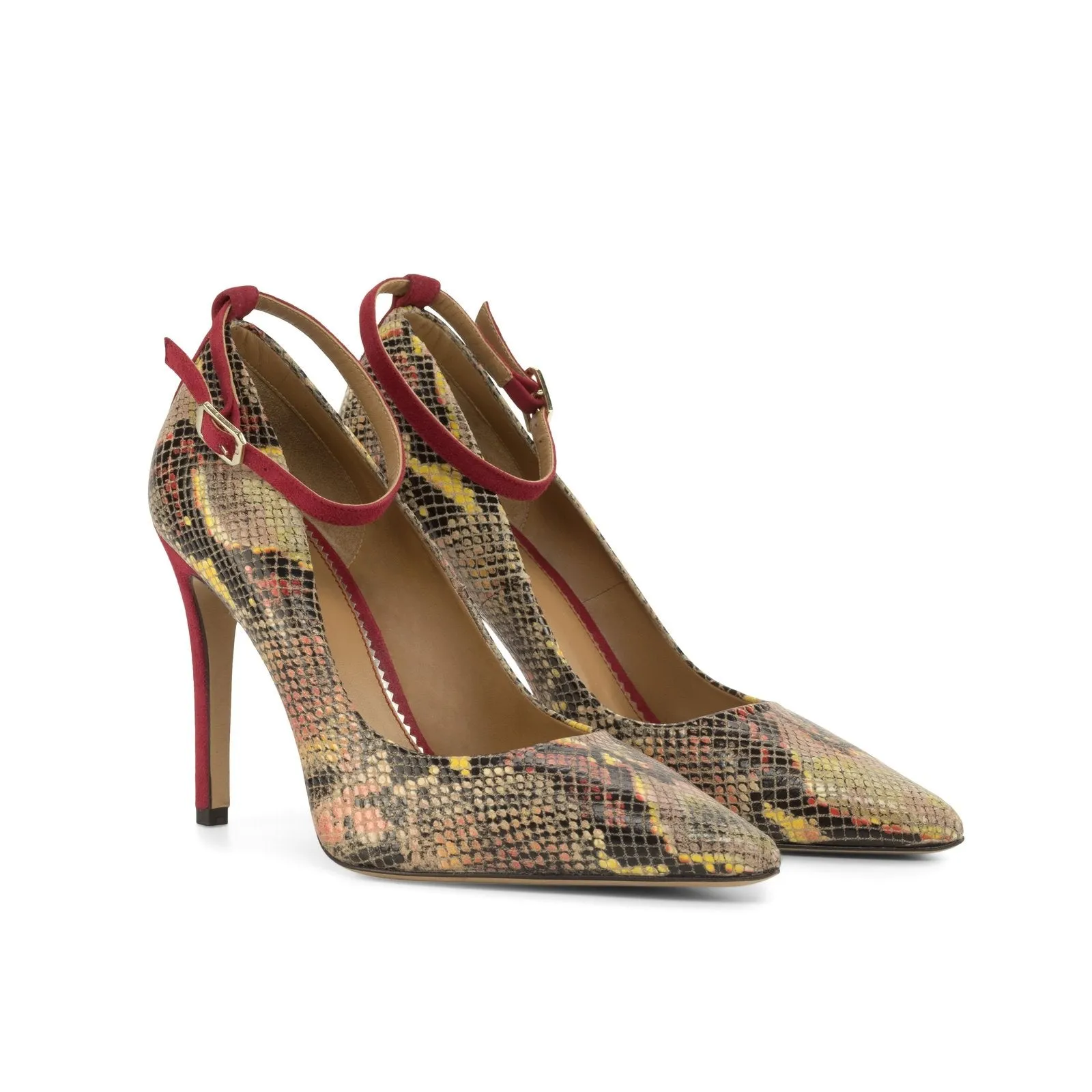 Ambrogio Bespoke Custom Women's Shoes Red Exotic Cascabel Snake-Skin / Suede Leather Florence Pumps (AMBW1121)