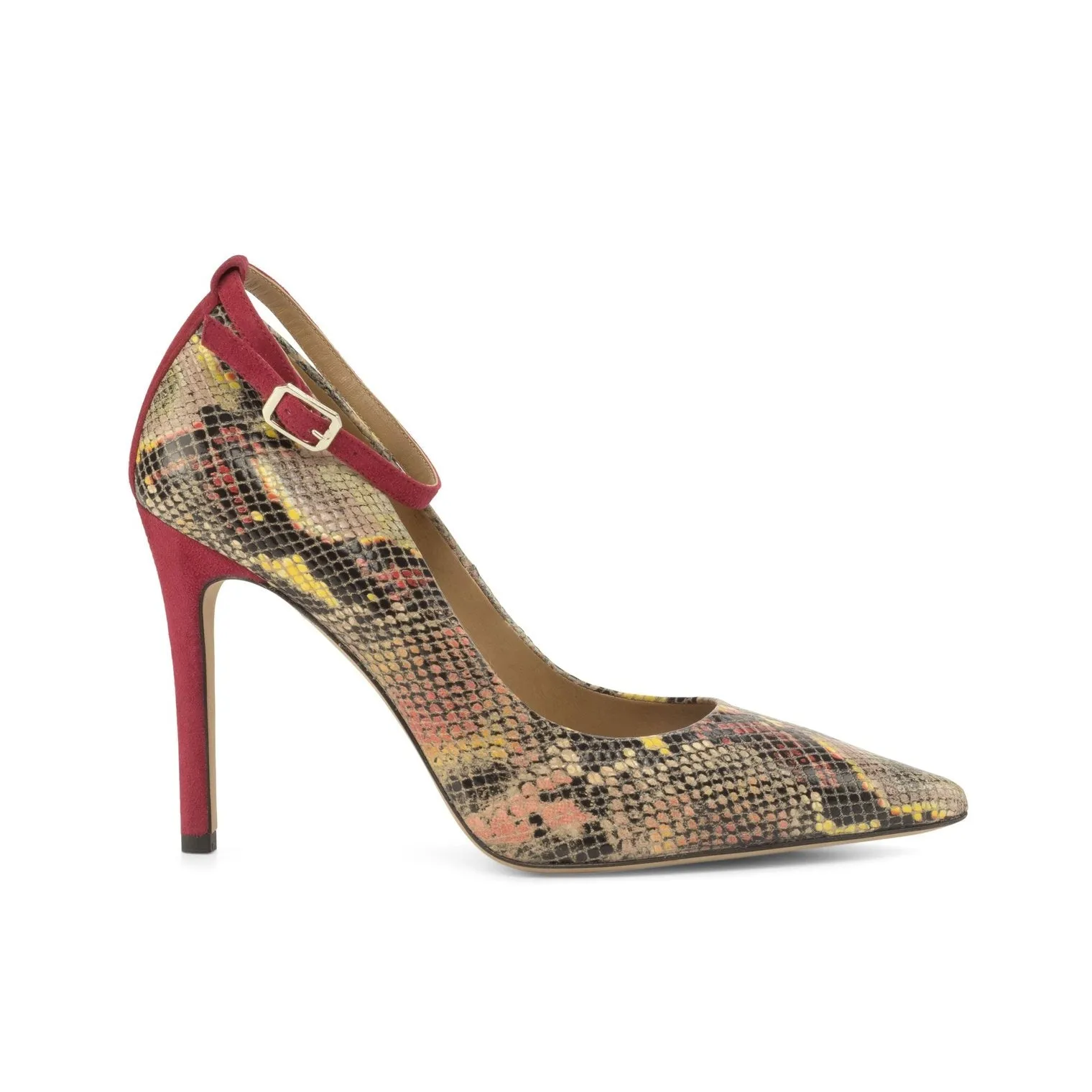 Ambrogio Bespoke Custom Women's Shoes Red Exotic Cascabel Snake-Skin / Suede Leather Florence Pumps (AMBW1121)