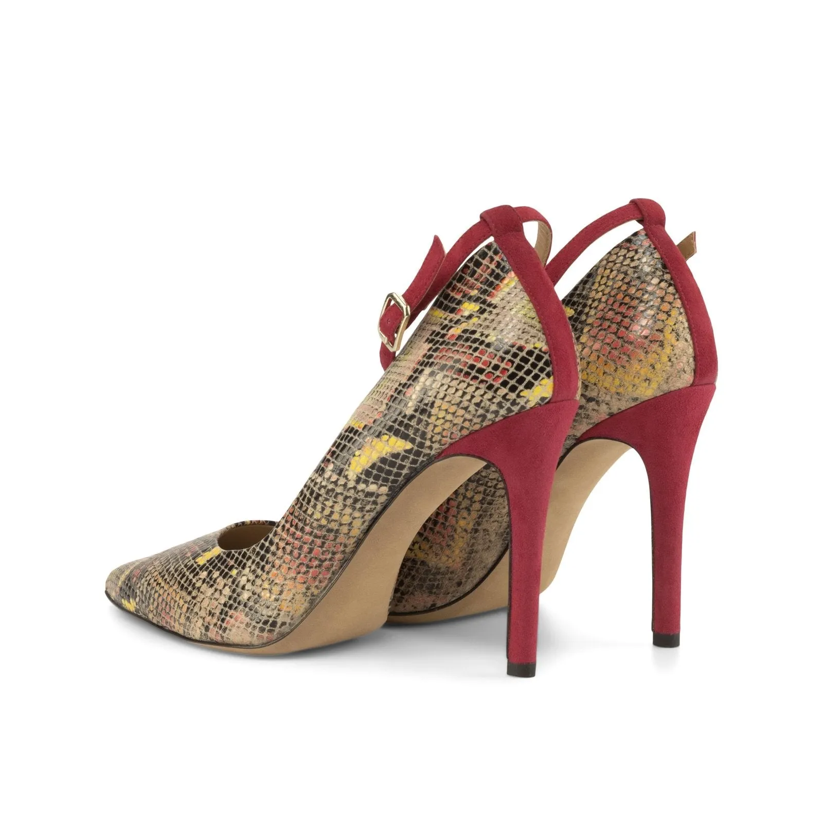 Ambrogio Bespoke Custom Women's Shoes Red Exotic Cascabel Snake-Skin / Suede Leather Florence Pumps (AMBW1121)