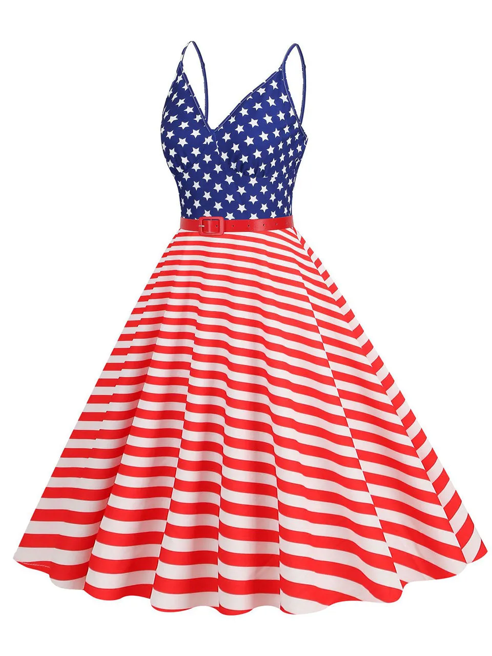 American Flag Stars Stripes Spaghetti Strap 1950S Vintage Dress