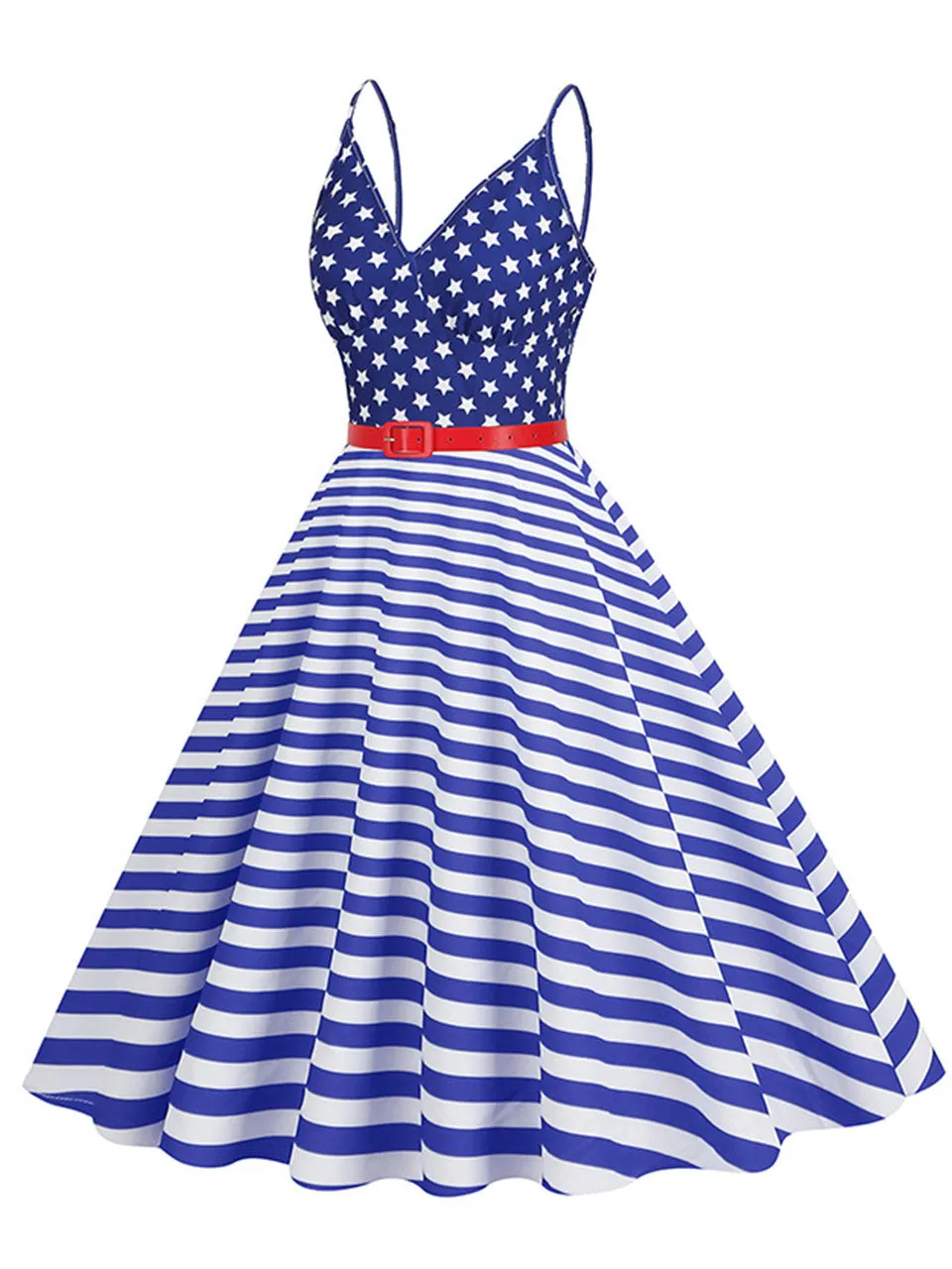 American Flag Stars Stripes Spaghetti Strap 1950S Vintage Dress