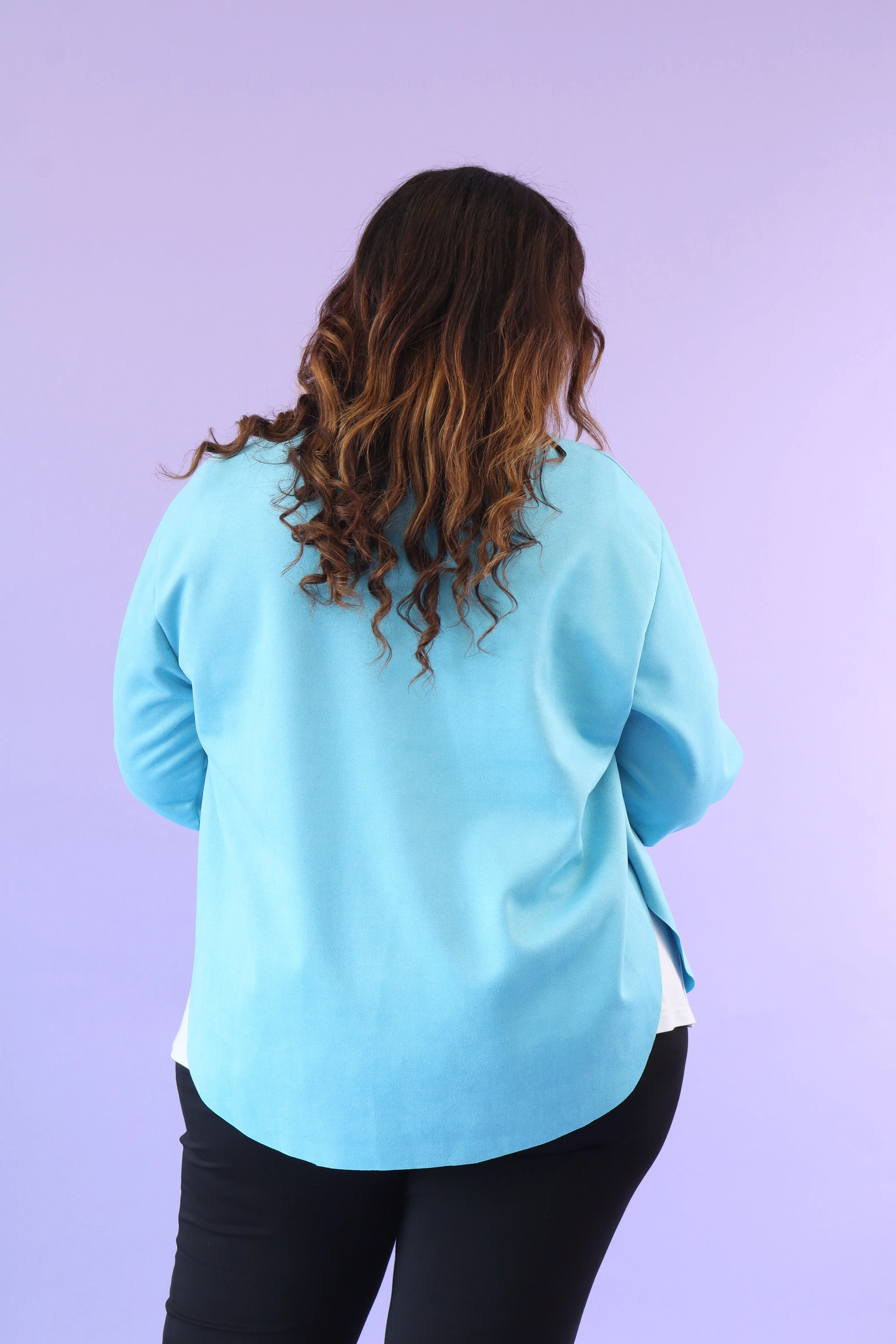 April Suede Waterfall Jacket in Blue