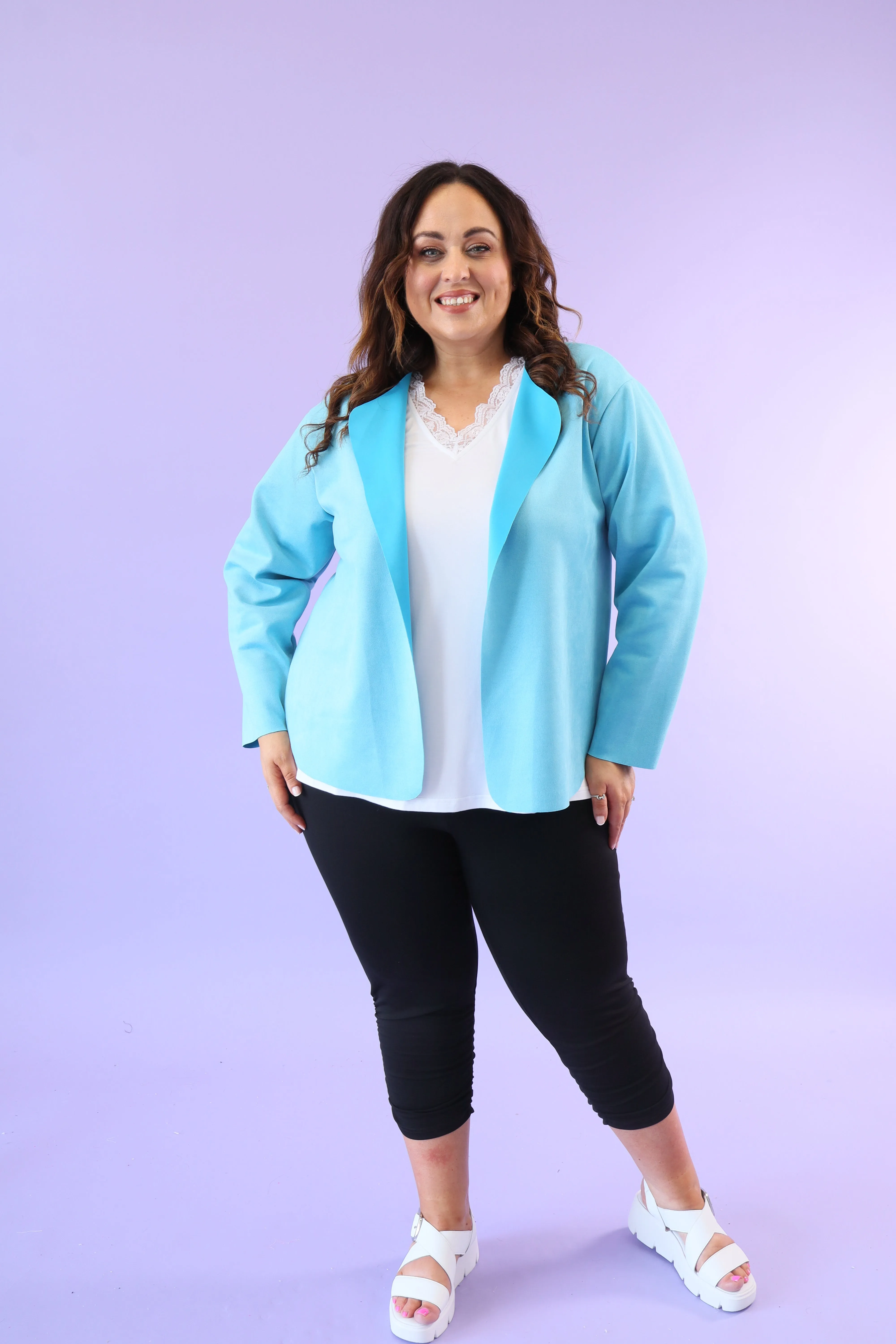 April Suede Waterfall Jacket in Blue