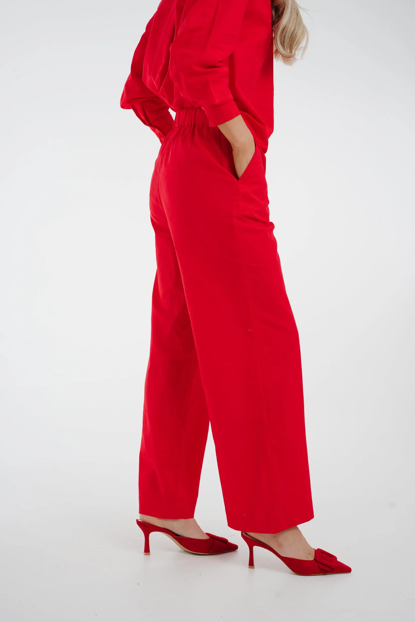 Arabella Linen Mix Trousers In Red