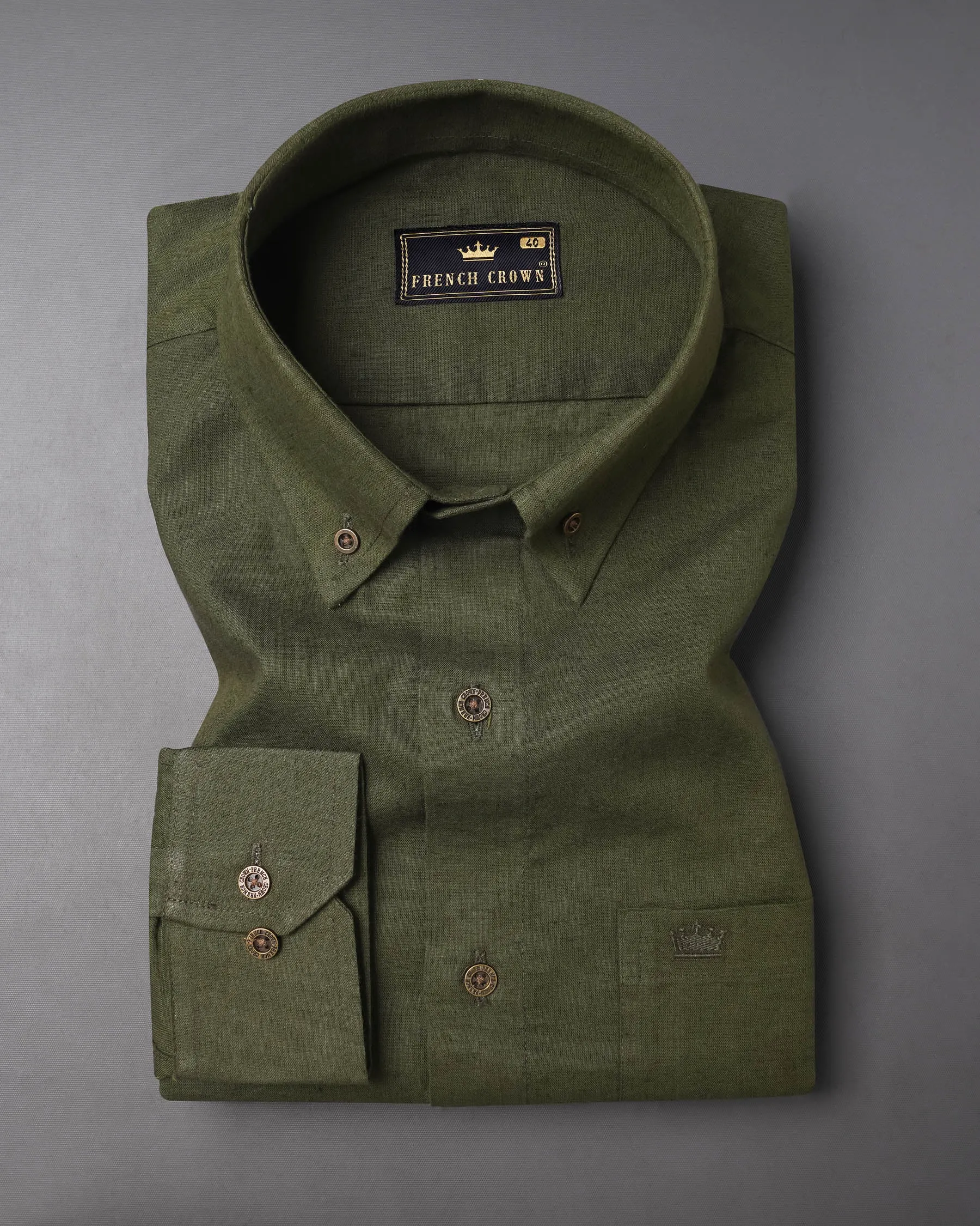 Asparagus Green Luxurious Linen Shirt