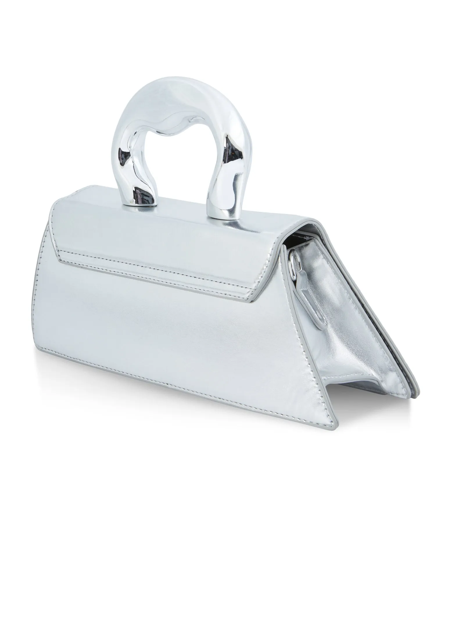 Asymmetrical Metallic Handle Crossbody Clutch Bag