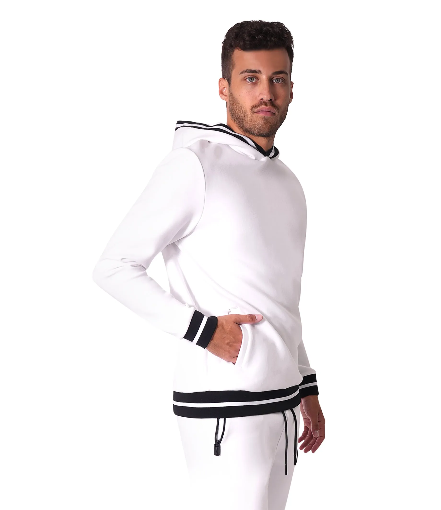 Bertigo Athletic Wear | Kiwi Rib Stripes White Hoodie