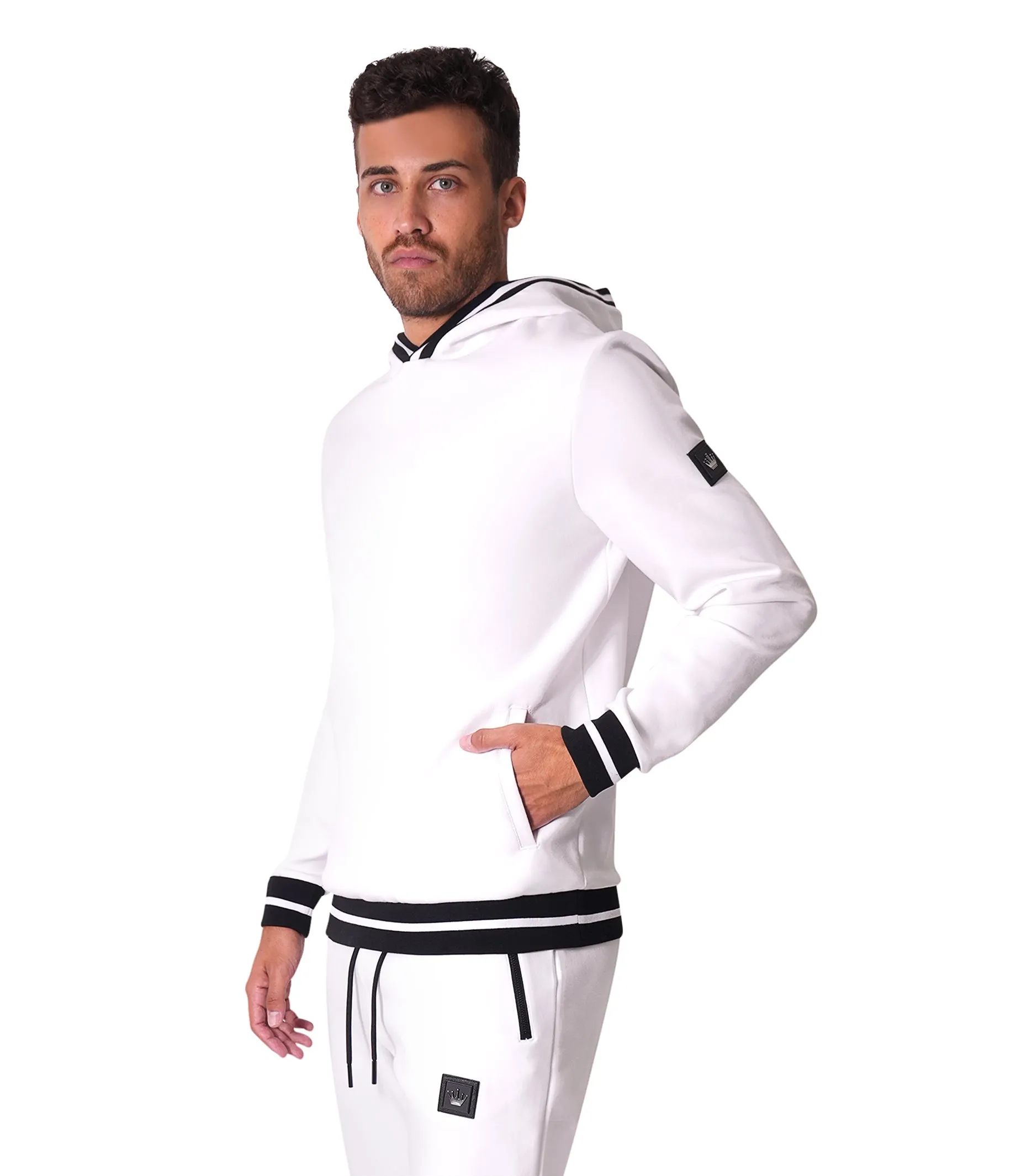 Bertigo Athletic Wear | Kiwi Rib Stripes White Hoodie