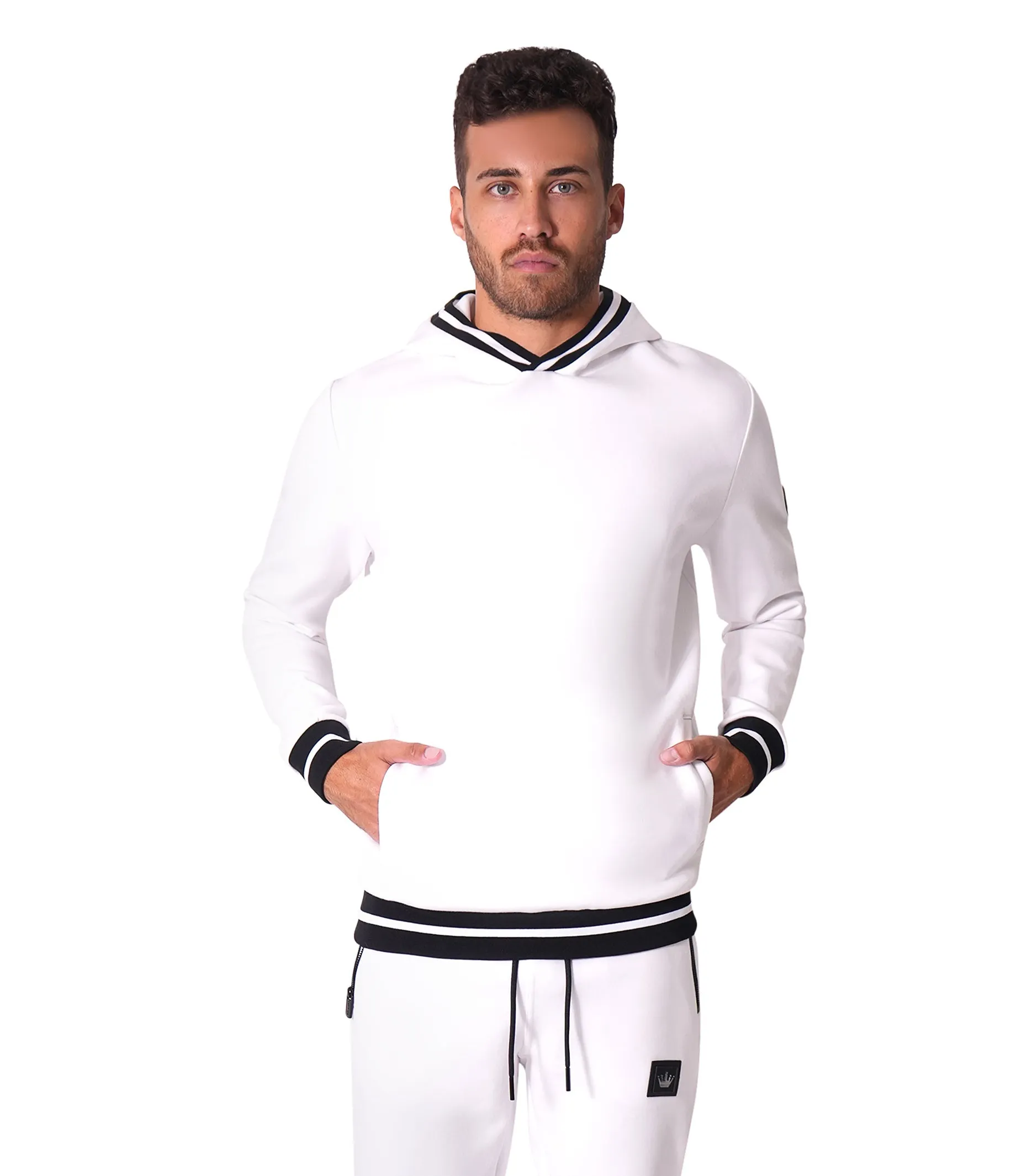 Bertigo Athletic Wear | Kiwi Rib Stripes White Hoodie