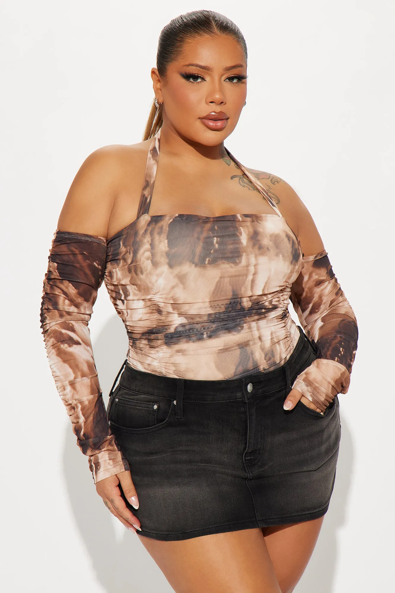 Best Interest Mesh Bodysuit - Brown/combo