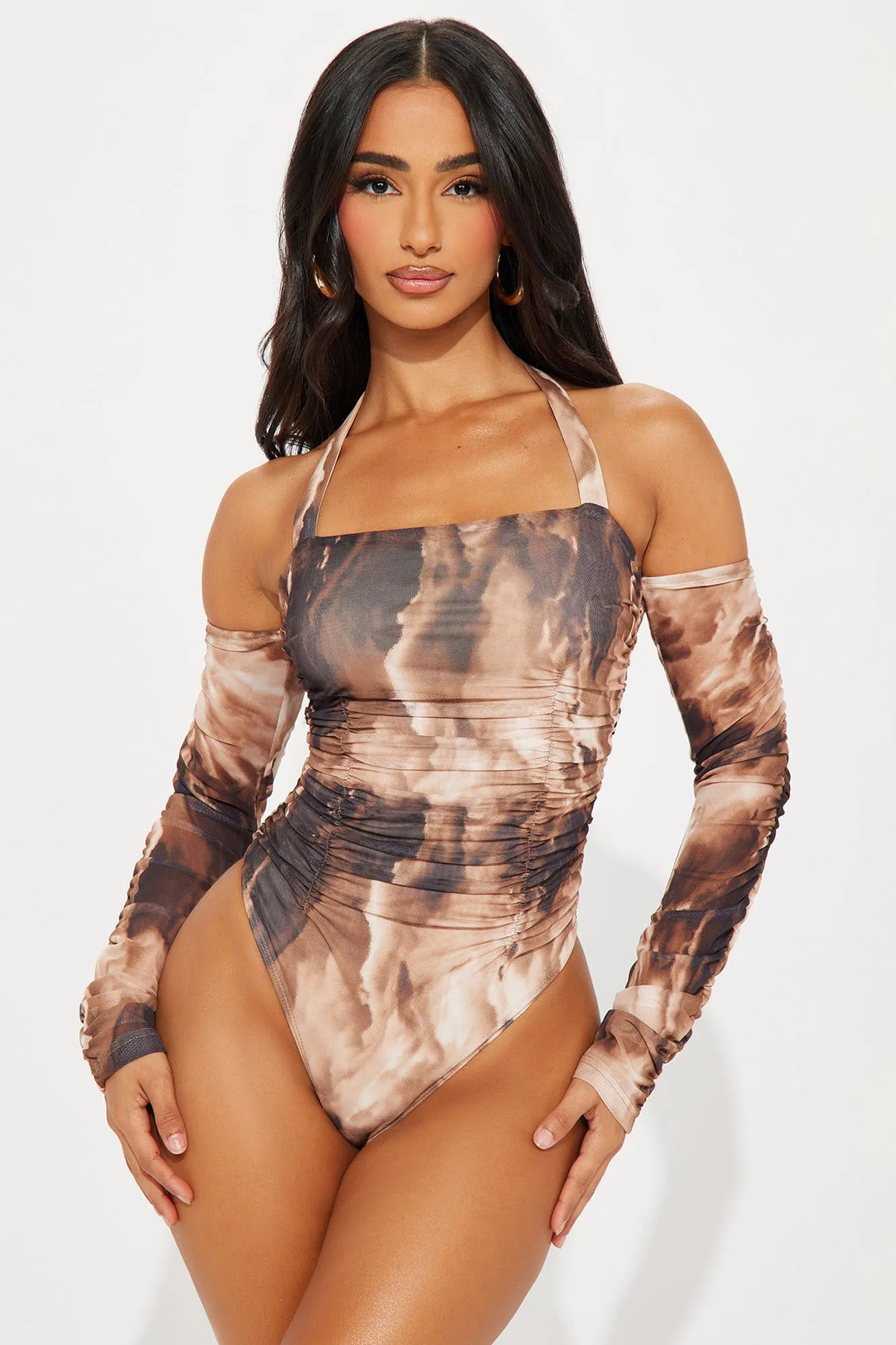 Best Interest Mesh Bodysuit - Brown/combo