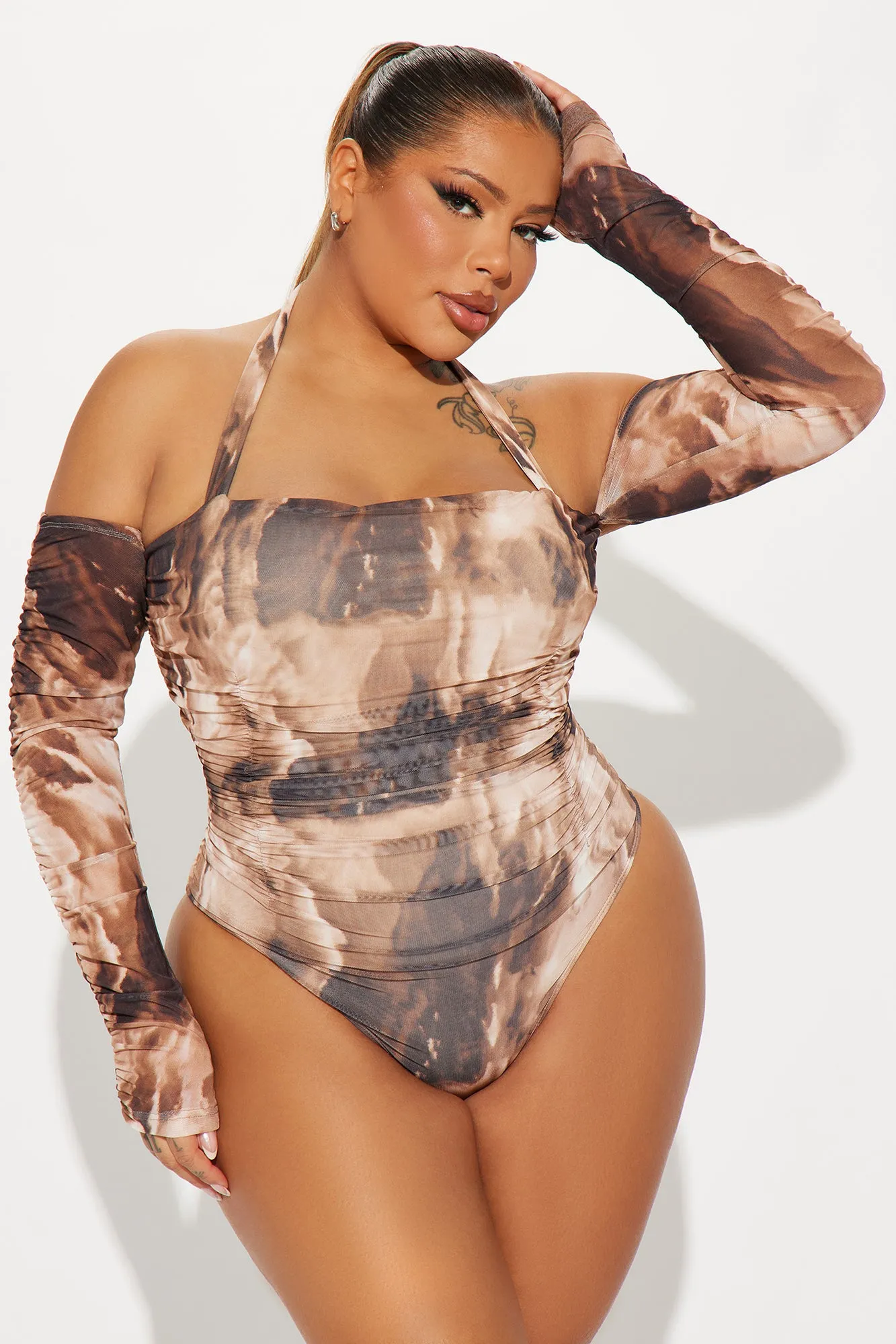 Best Interest Mesh Bodysuit - Brown/combo