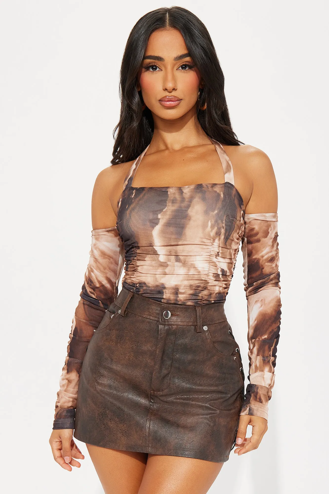 Best Interest Mesh Bodysuit - Brown/combo