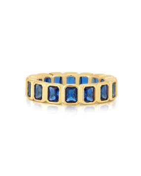 Bezel Emerald Ballier Ring- Blue Sapphire- Gold