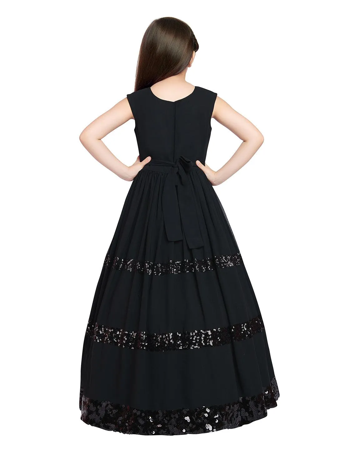 Black Coloured Sequined  Georgette Gown For Girls