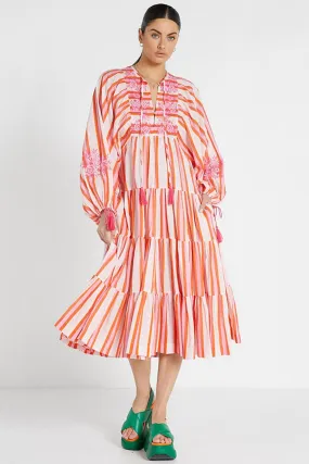 BOHO MIDI DRESS PINK MULTI STRIPE