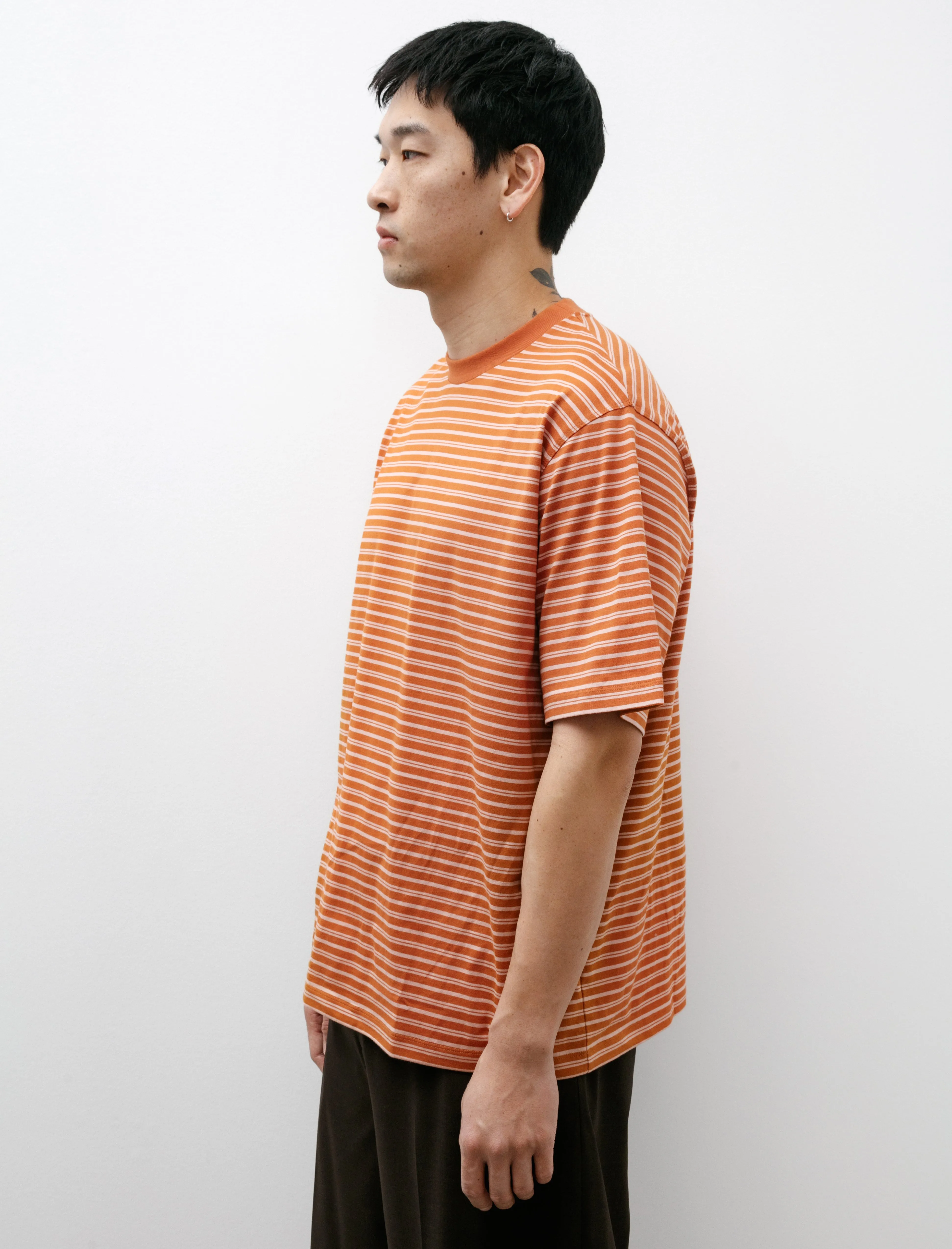 Border Cotton Knit T-Shirt Orange