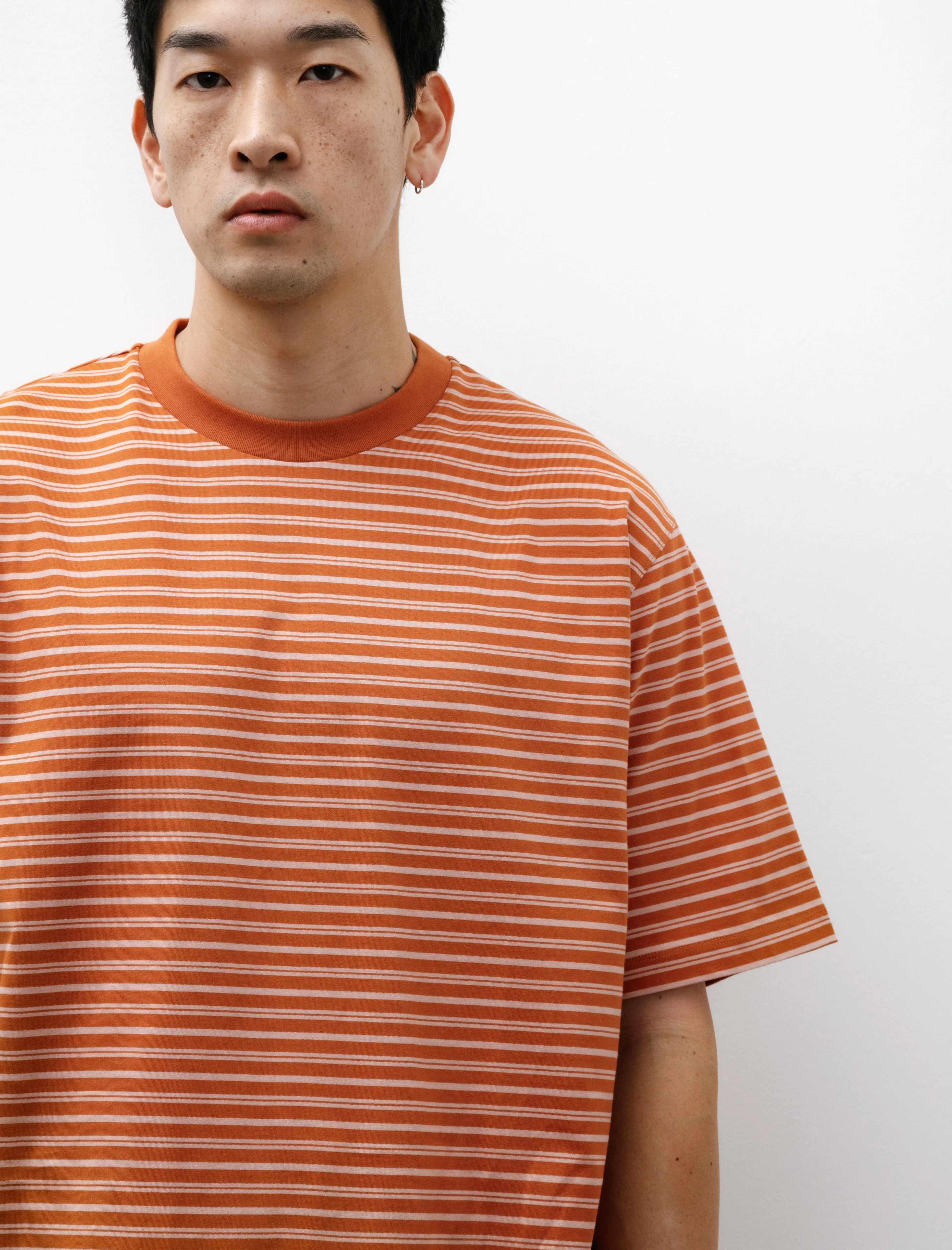 Border Cotton Knit T-Shirt Orange