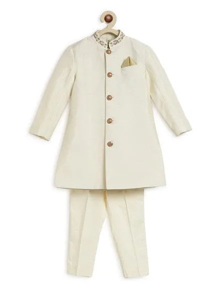 Boy Silk Sherwani-Cream