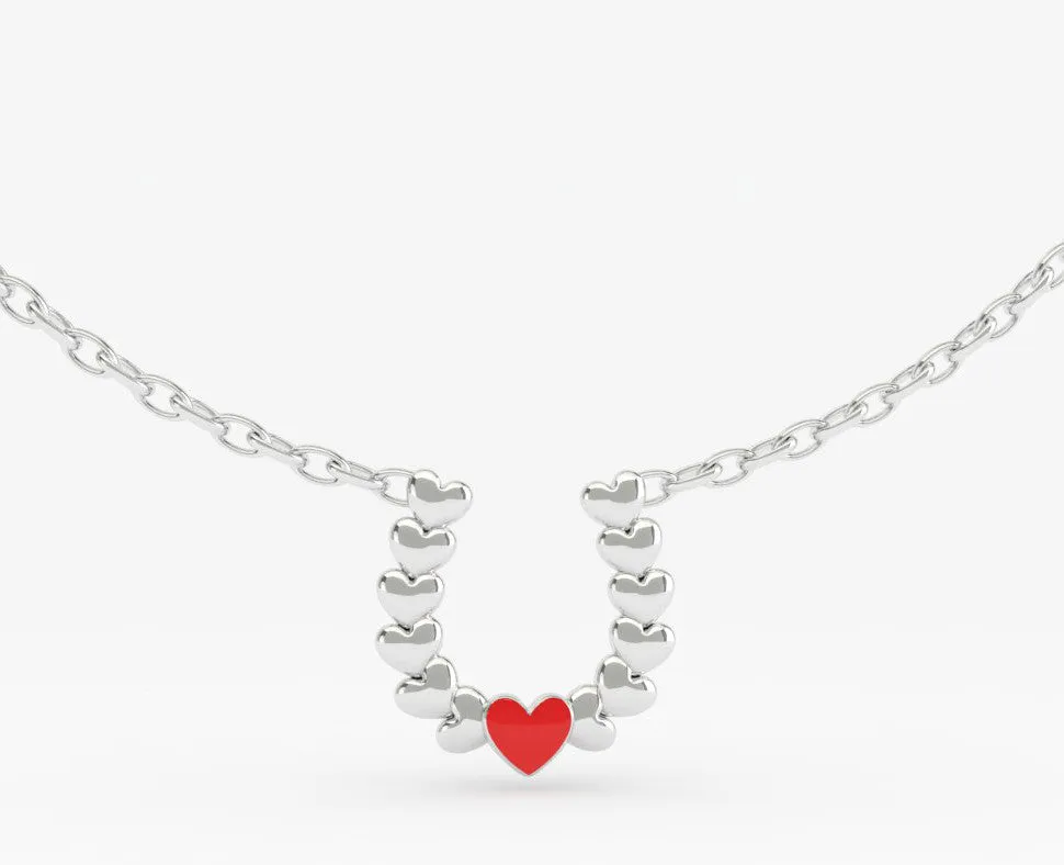 Cascading Heart Horseshoe Pendant