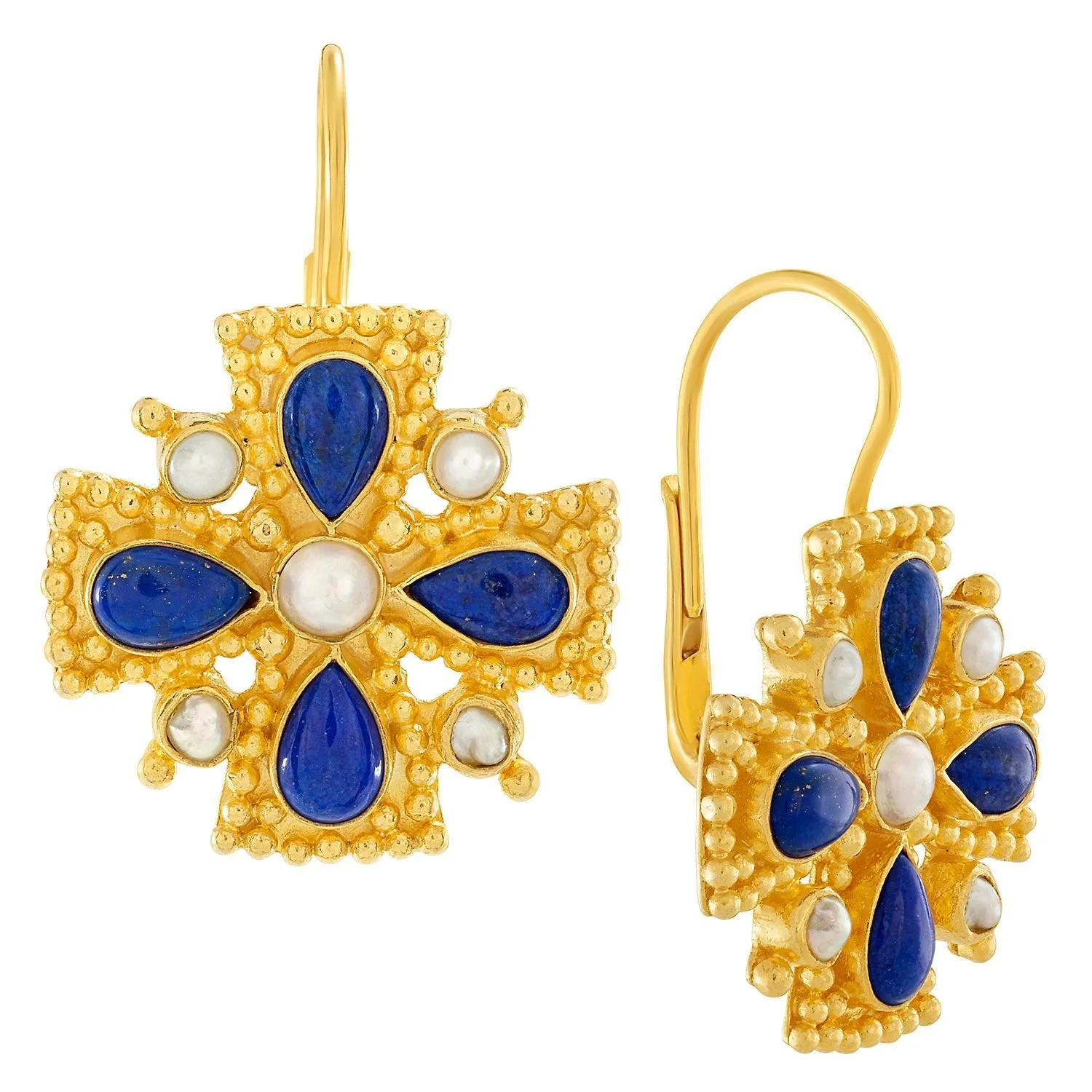 Catherine Of Aragon Lapis, Pearl Earrings