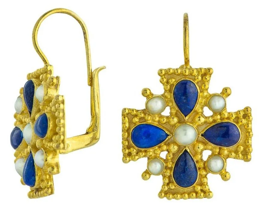 Catherine Of Aragon Lapis, Pearl Earrings