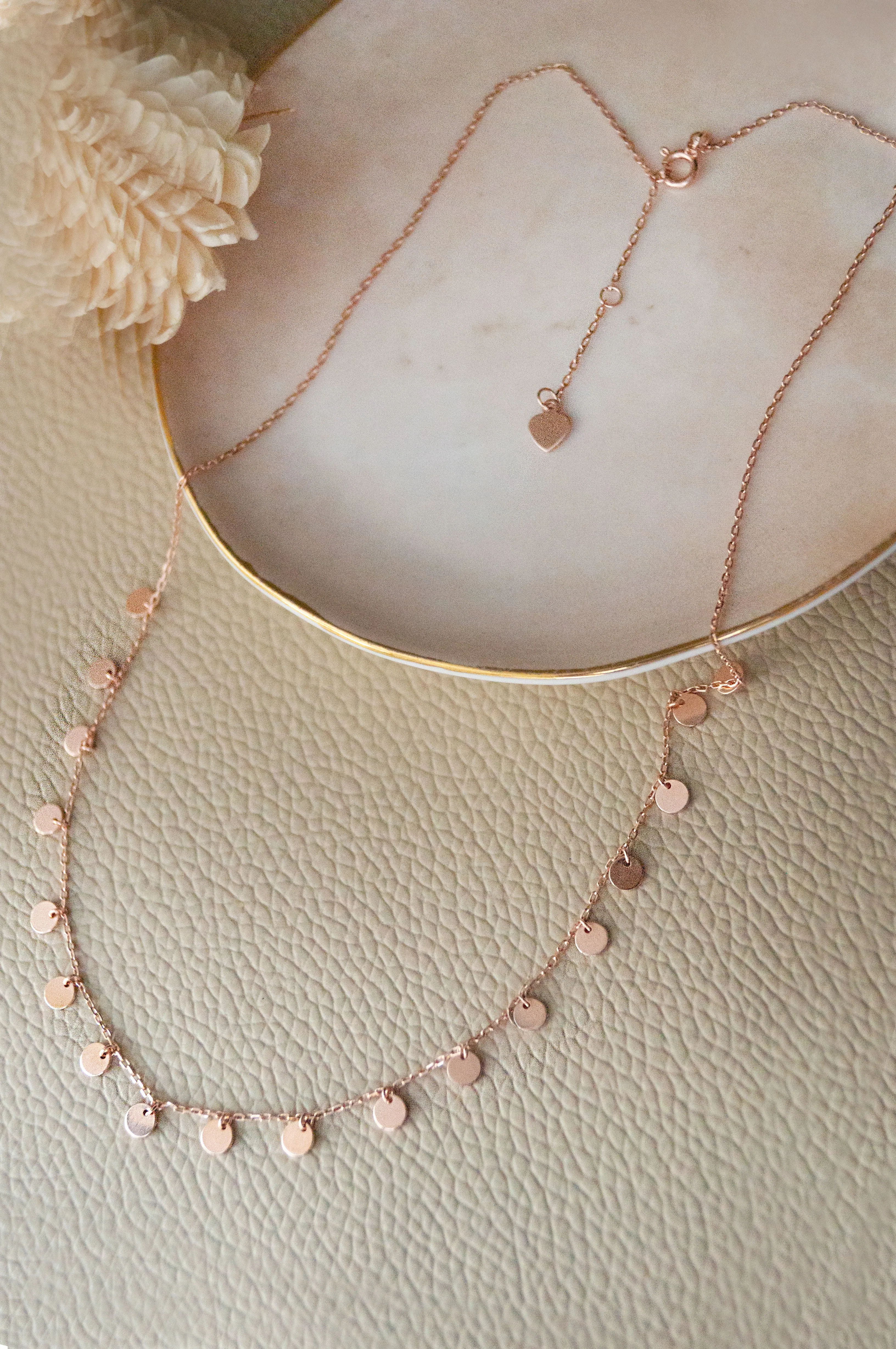 Charming Tiny Circles Rose Gold Plated Sterling Silver Chain Necklace