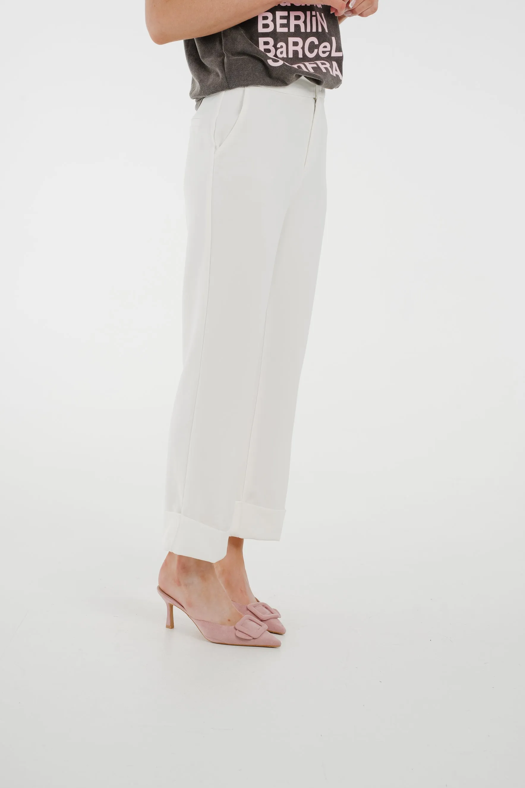 Cindy Cropped Straight Leg Trouser In White