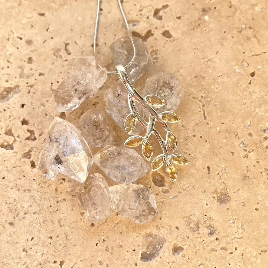 Citrine Marquise Leaf Design Pendant - Juniper