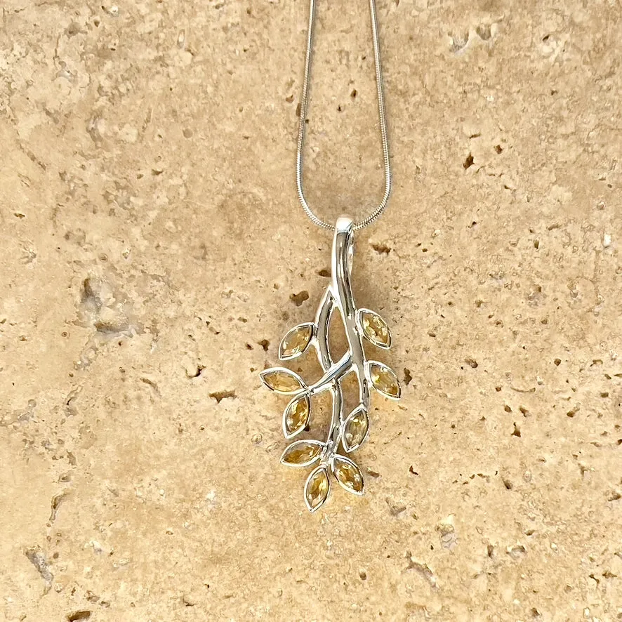 Citrine Marquise Leaf Design Pendant - Juniper